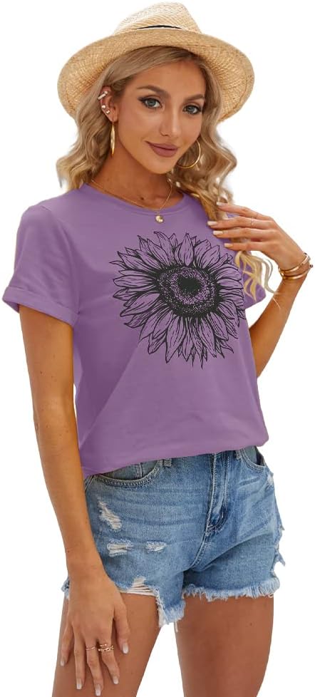 Detalle 2 de Cicy Bell Damen Sonnenblumen T Shirt – Sommer Kurzarm mit niedlicher Grafik
