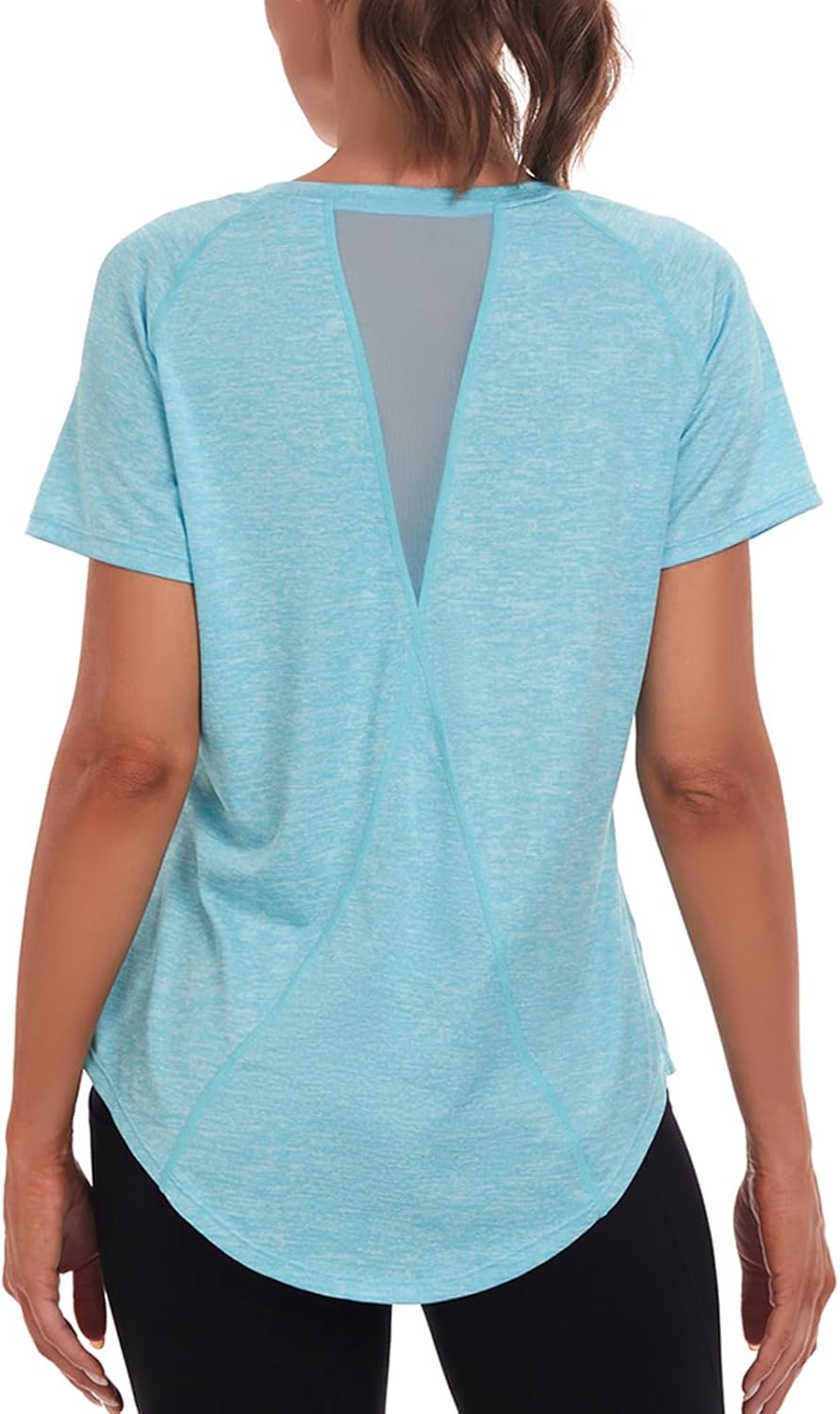 Detalle de Jlowesun Sport-Shirt Damen – kurzärmelig, feuchtigkeitsableitend, Mesh-Rückendesign, lockere Passform