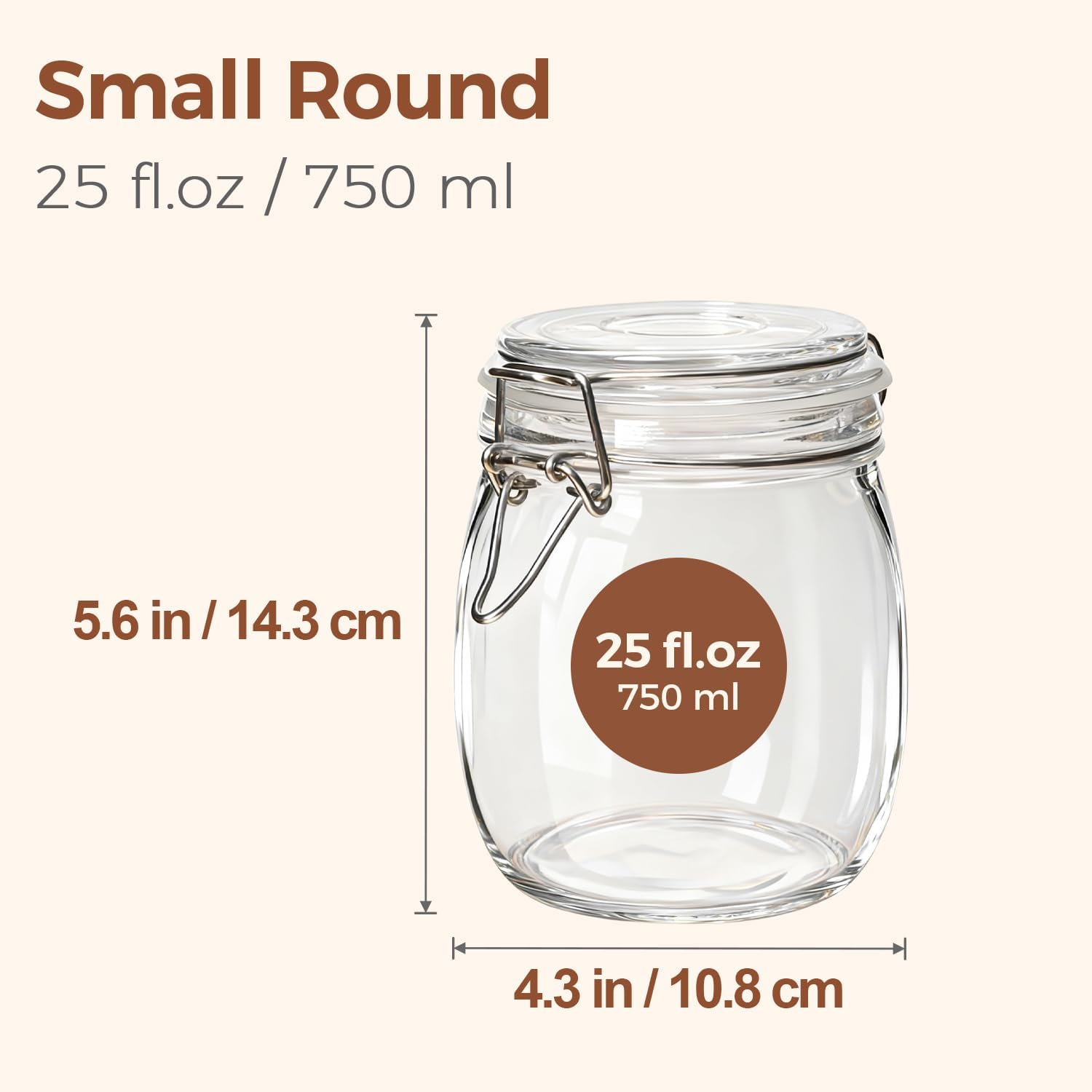 Thumbnail 1 de ComSaf 25 oz Round Glass Jars with Airtight Lids — 6 Pack for Canning, Pantry Organization, and More