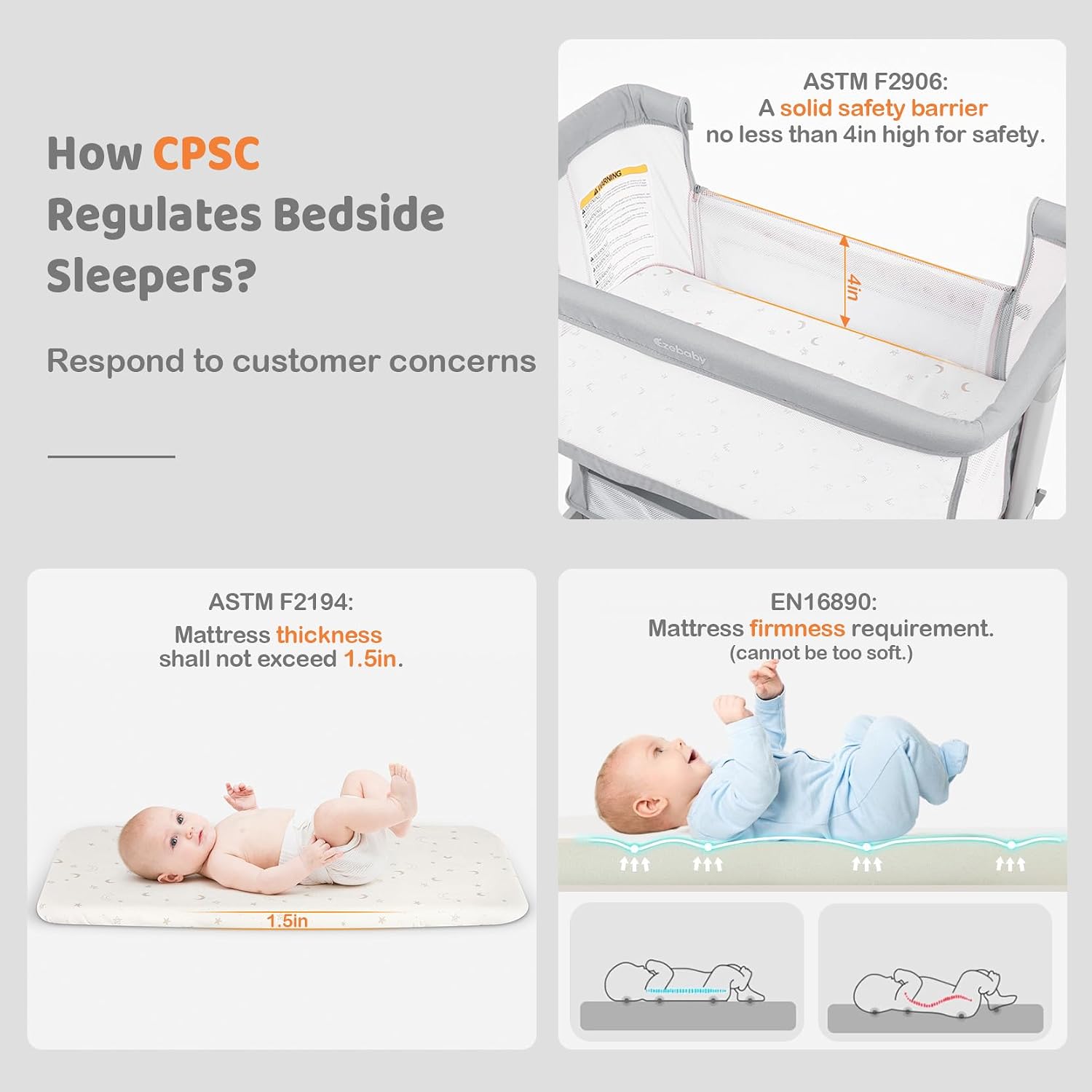 Detalle 2 de Ezebaby Bedside Bassinet, 7 Height Settings
