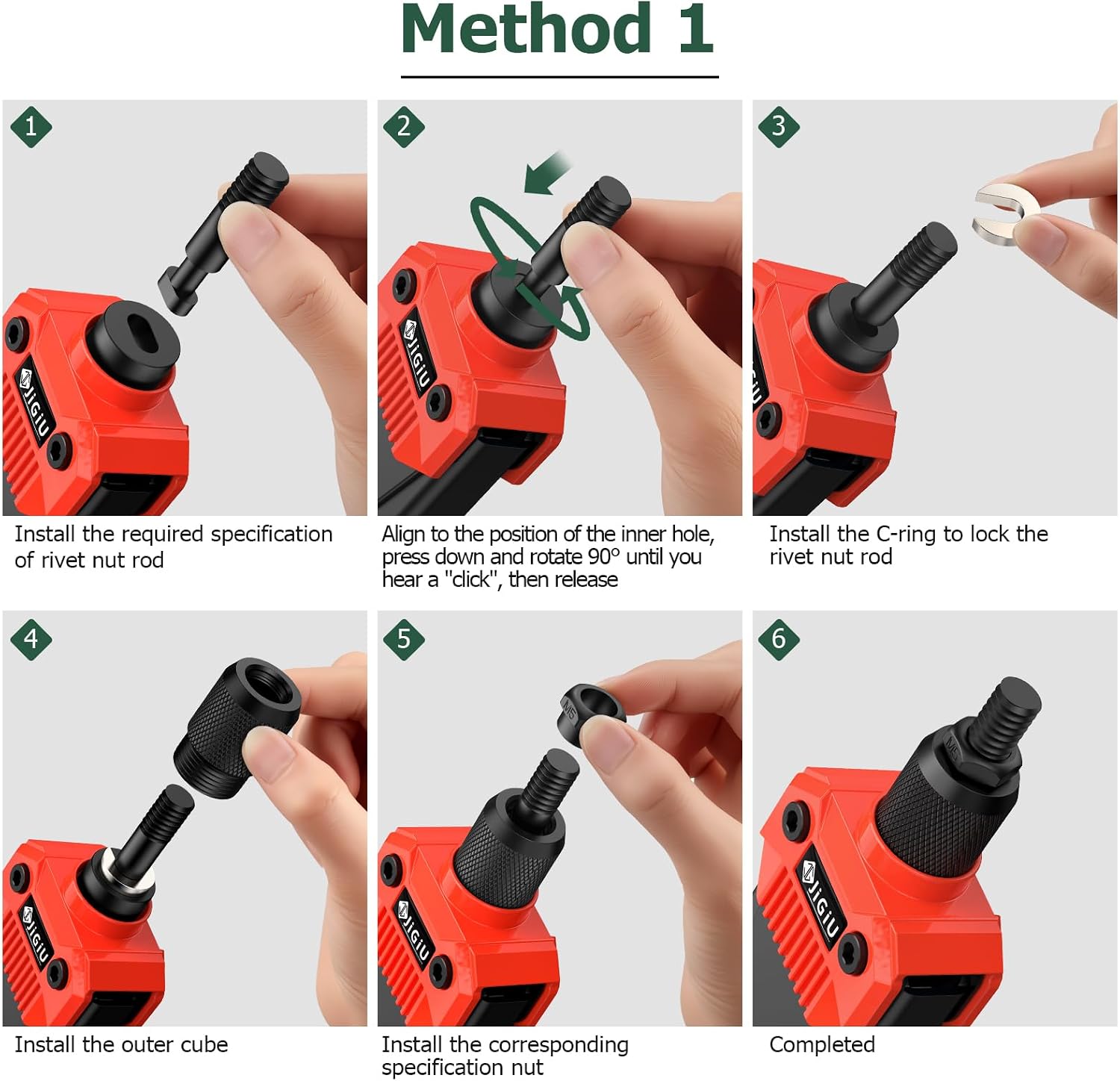 Detalle 2 de JiGiU 13" Heavy Duty Rivet Nut Tool Kit with 7 Mandrels (M3–M12) and 110 Rivet Nuts