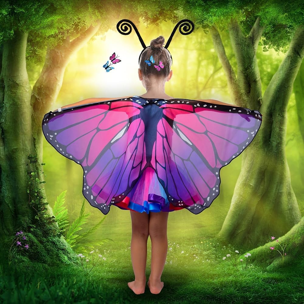 Detalle 1 de Aimeiar Butterfly Costume for Girls with Chiffon Wings and Rainbow Tutu
