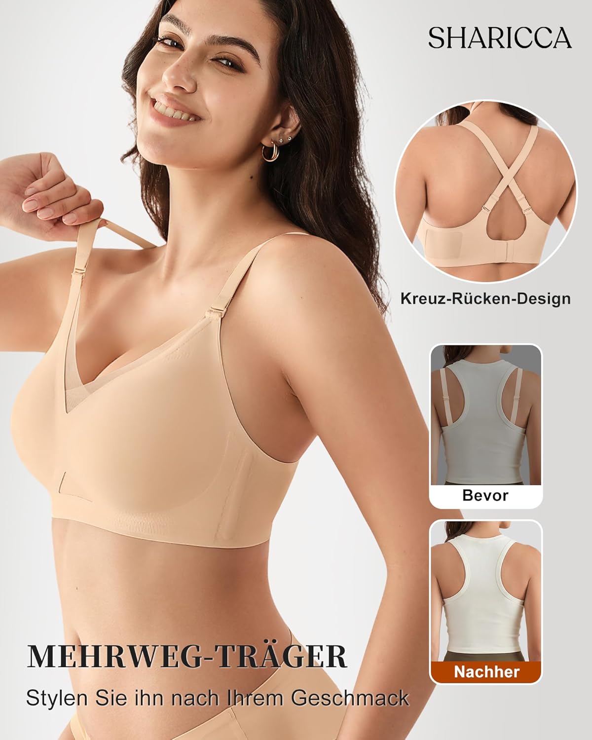 Thumbnail 3 de SHARICCA Damen BH ohne Bügel Push-Up Spitzen-BH Nahtloser T-Shirt BH mit Vollbügel – Wireless, atmungsaktiv und alltagstauglich