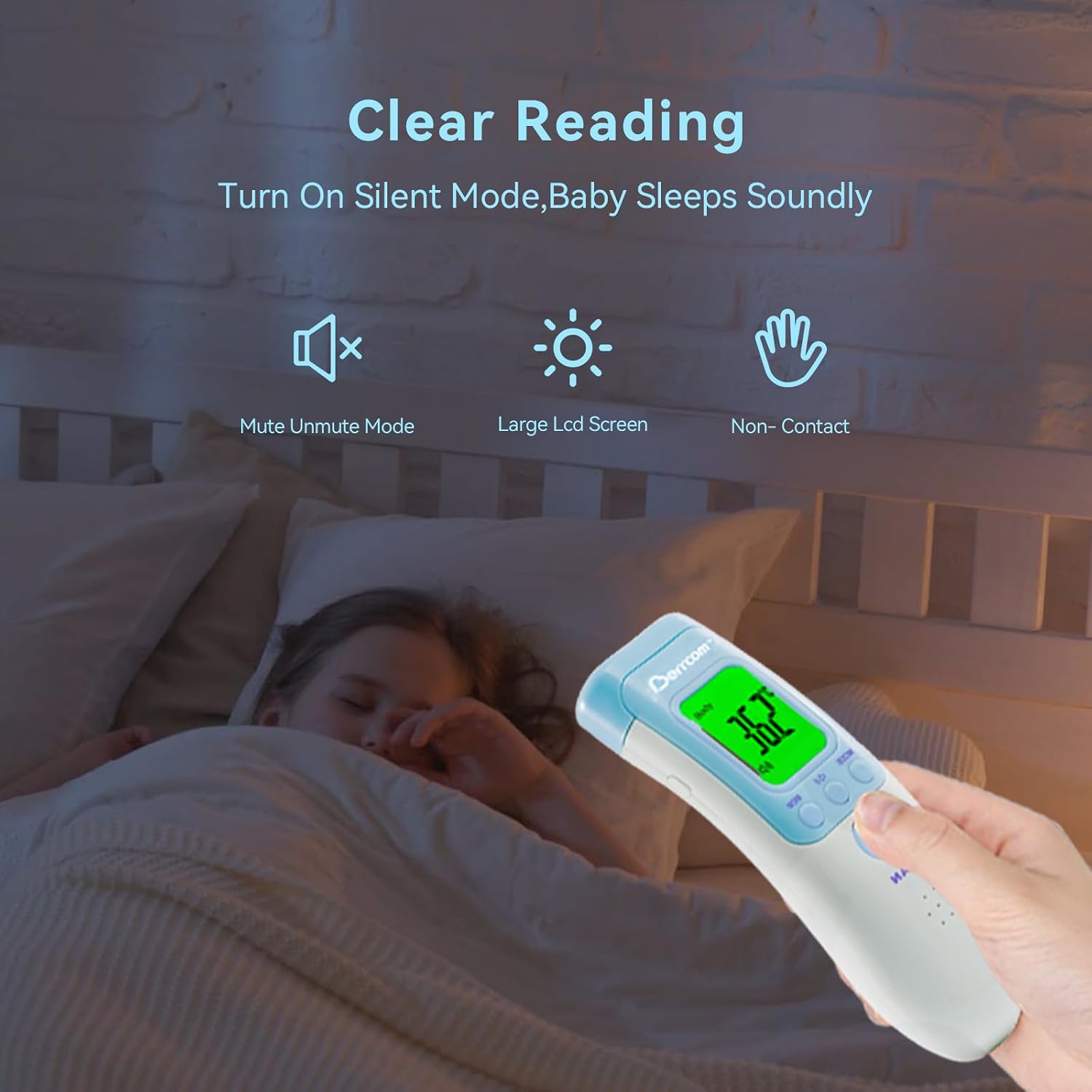 Detalle de Berrcom Fieberthermometer Kontaktlos Stirnthermometer – Infrarot 3-in-1, Fieberalarm, LCD Anzeige