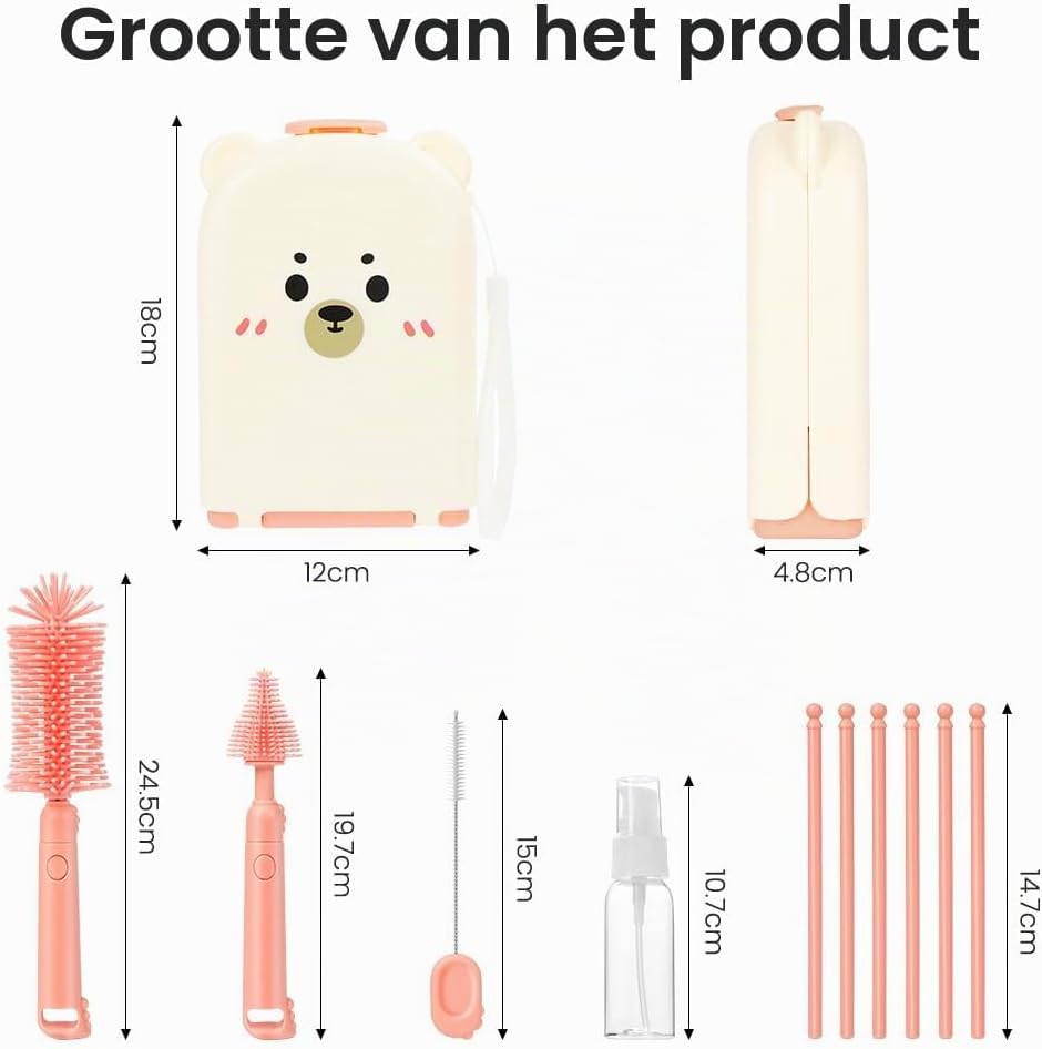 Detalle 2 de Vicloon 6-in-1 babyflessenborstelset met siliconen borstels, opbergdoos en droogrek