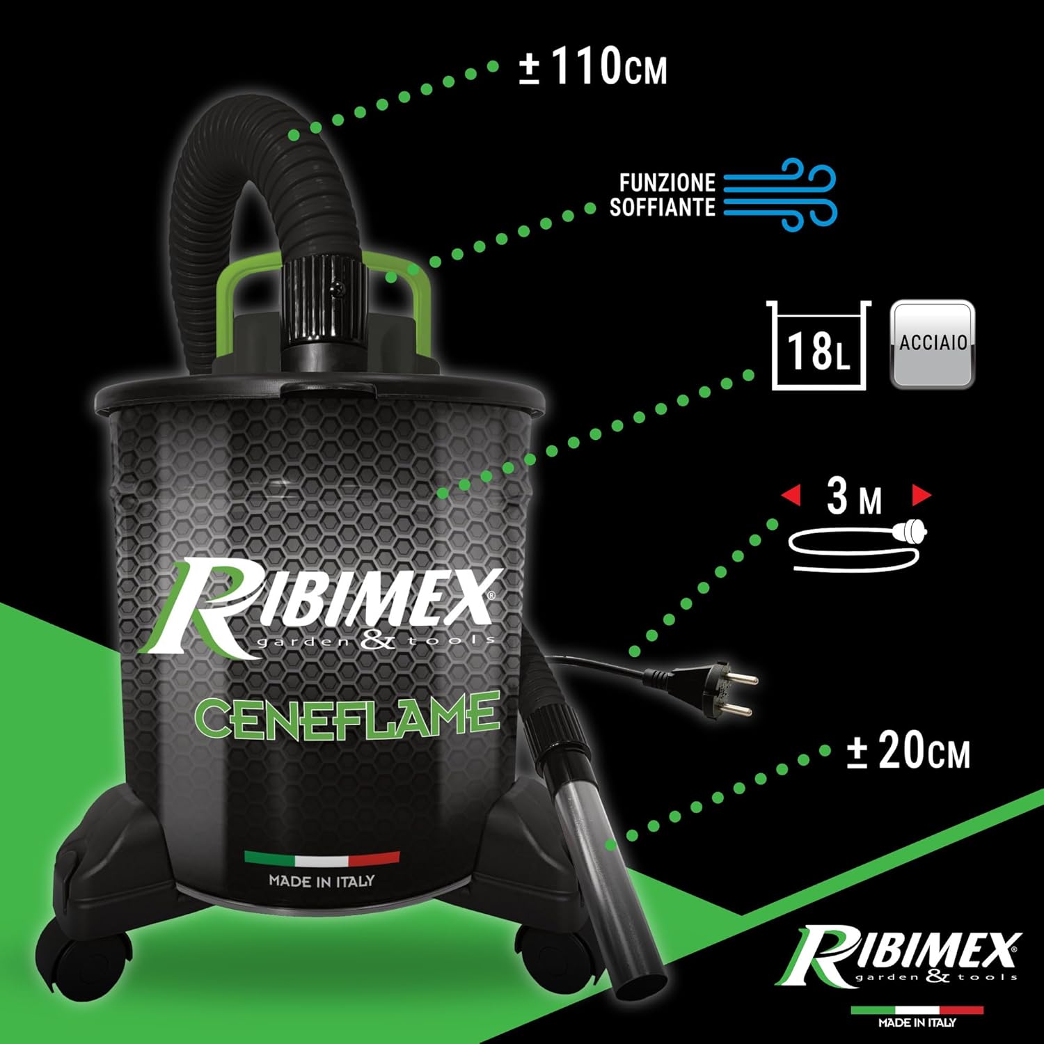 Thumbnail 3 de Ribimex Aspiracenere Elettrico Ceneflame PRCEN007: potenza 1200 W, filtro HEPA lavabile e funzione soffiante