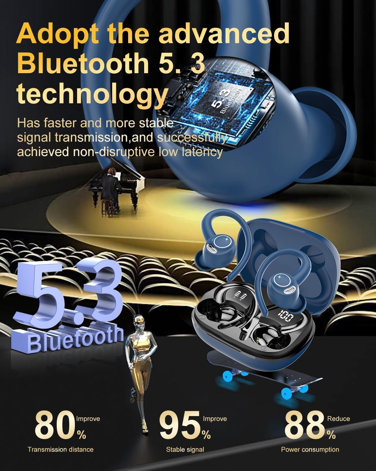 Detalle de Bluetooth Kopfhörer Sport In-Ear 40 Std Spielzeit