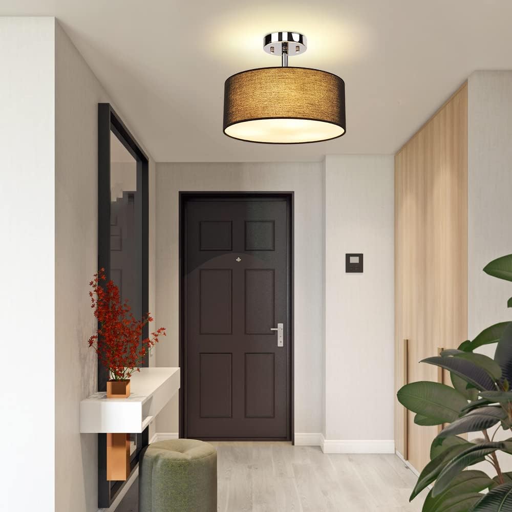 Detalle 2 de Depuley 3-Light Semi-Flush Mount Ceiling Light Fixture with Black Fabric Drum Shade