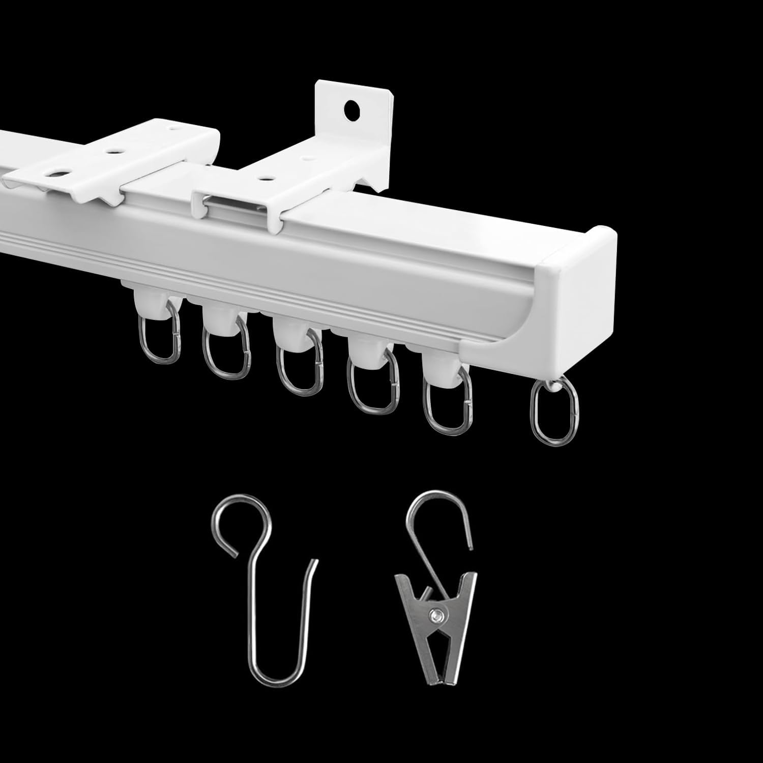 Detalle de MaKefeile Ceiling Curtain Track, White Aluminum, Wall or Ceiling Mount, 6ft–9ft