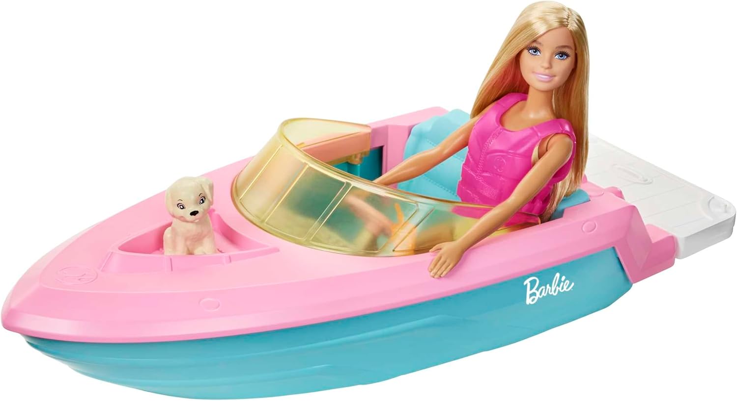 Thumbnail 3 de Barbie Speedboat Set (GRG30): Barbie-Puppe mit Rettungsweste, Boot und Welpe für Kinder ab 3 Jahren