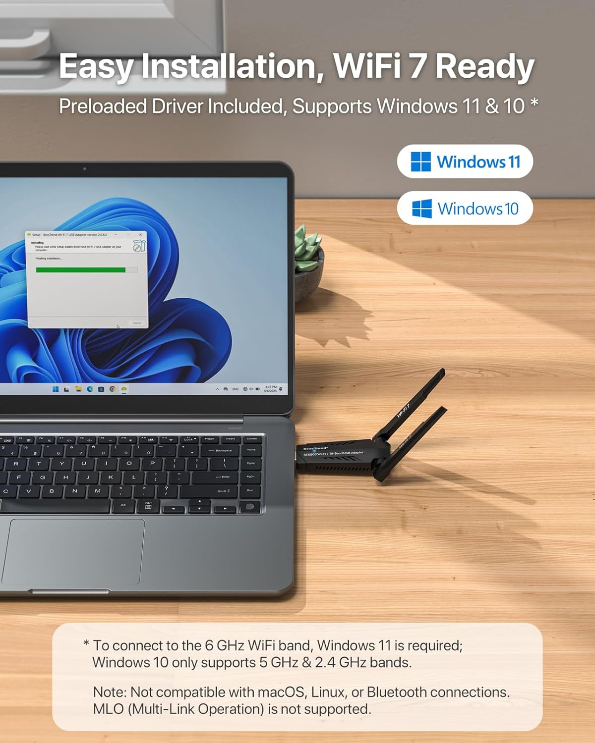 Thumbnail 5 de BrosTrend BE6500 Wi-Fi 7 USB WiFi Dongle: Tri-Band USB Adapter for PC