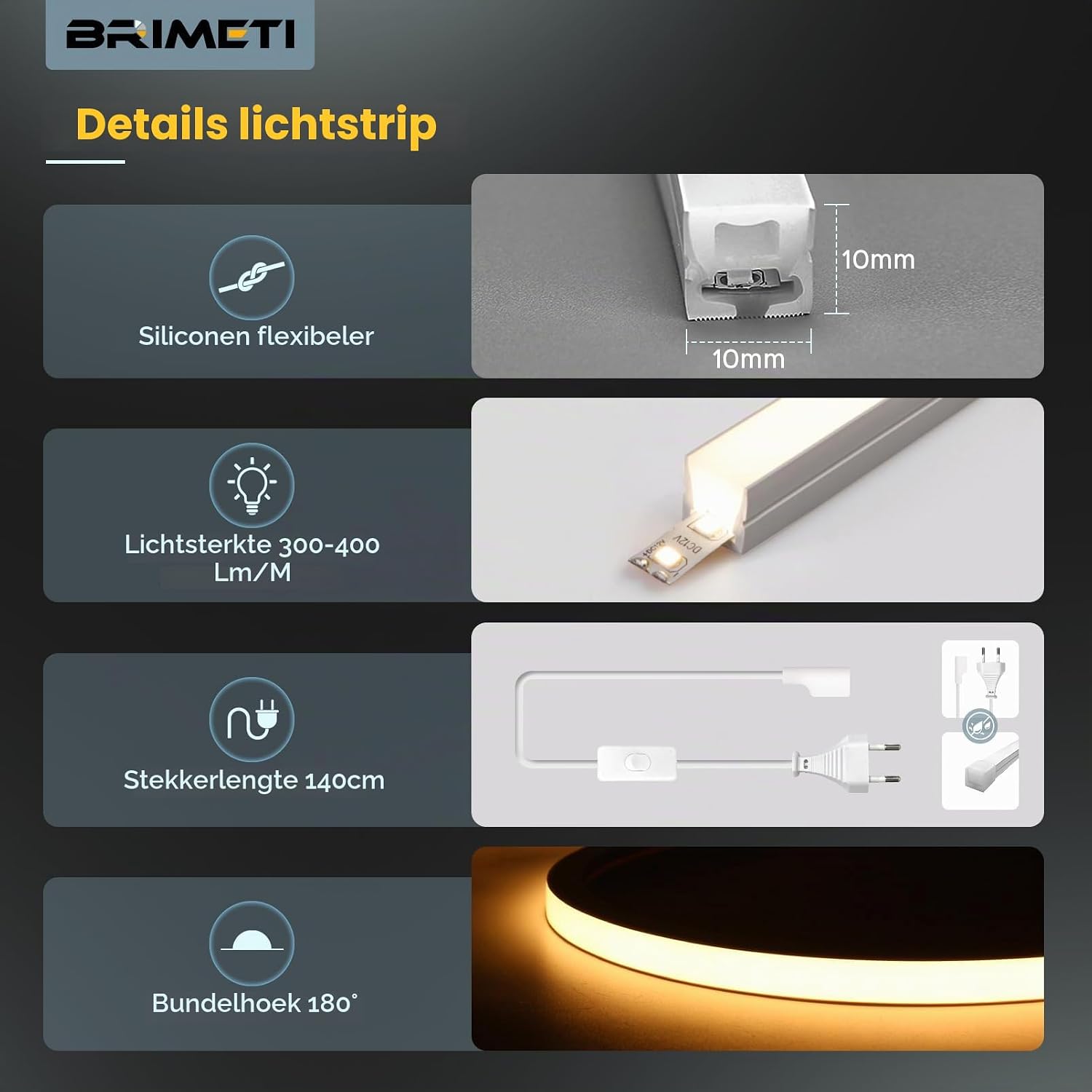 Detalle de BRIMETI 4N=D756-Yellow-3M EU neonstrip, geel siliconen, flexibel en IP65