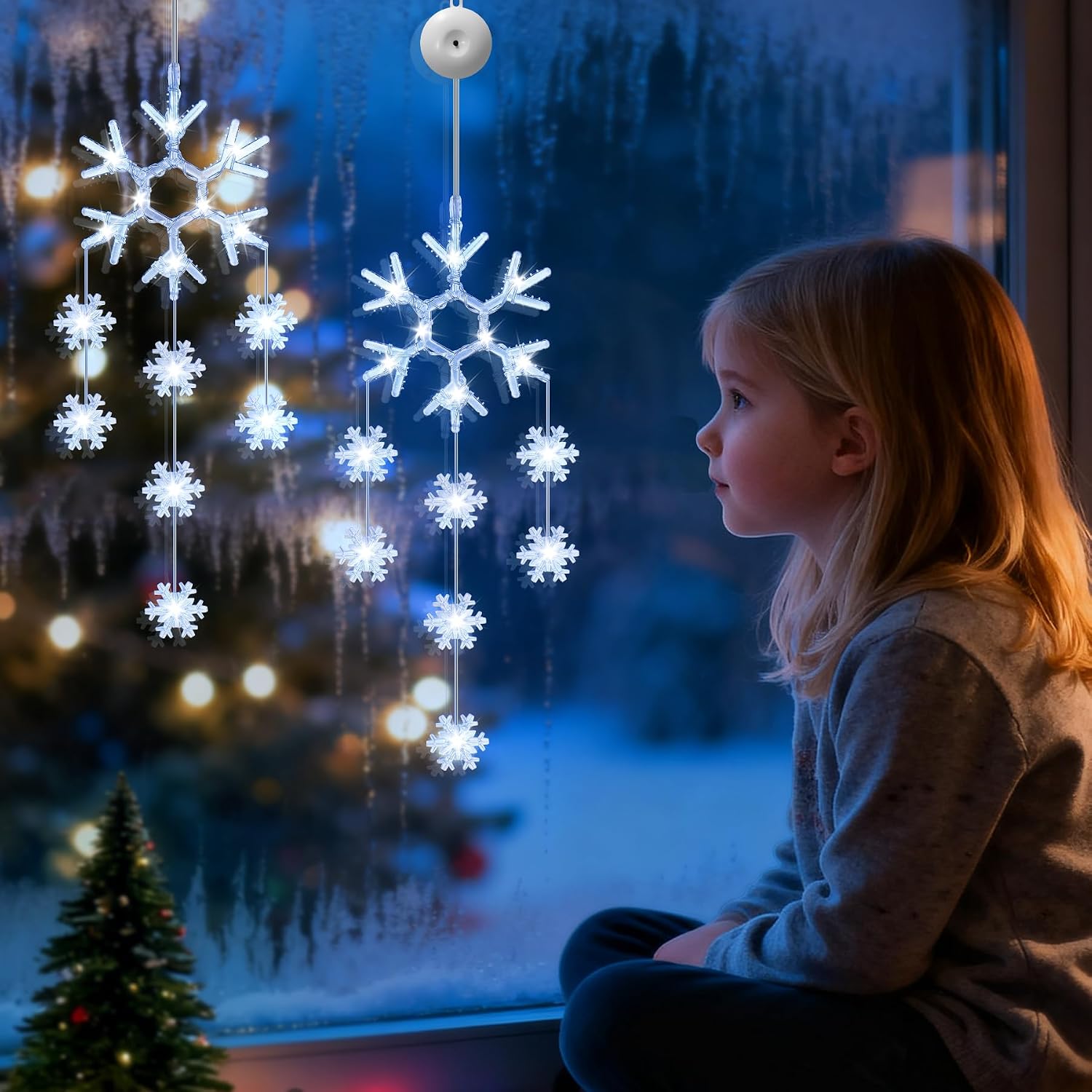Detalle 2 de BANBANJO Snowflake Christmas Window Lights, 24 Cool White LEDs, 8 Modes