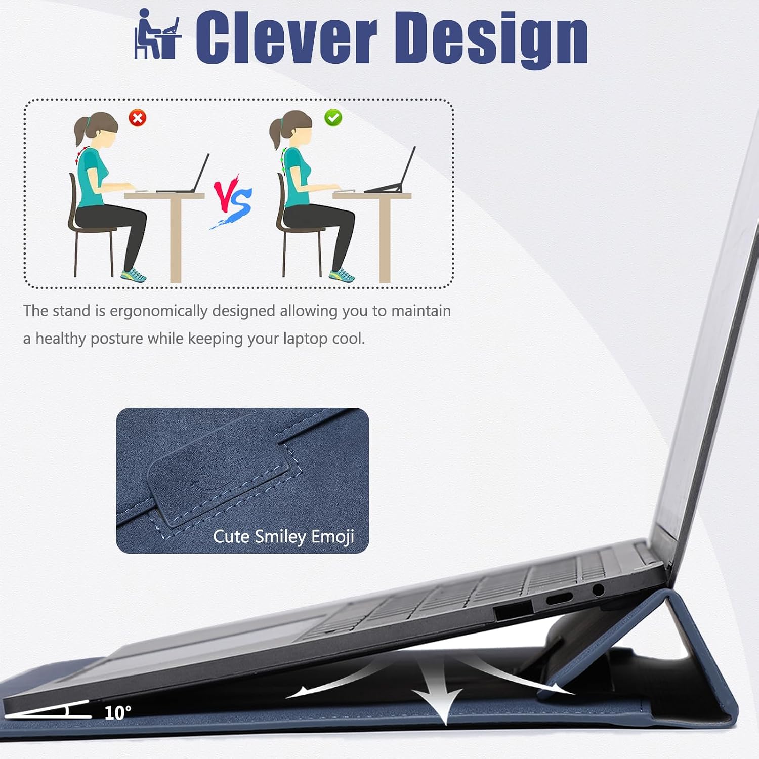 Detalle 2 de HYZUO 13-inch laptop case sleeve with stand (navi blue) for MacBook Air/Pro, iPad & more