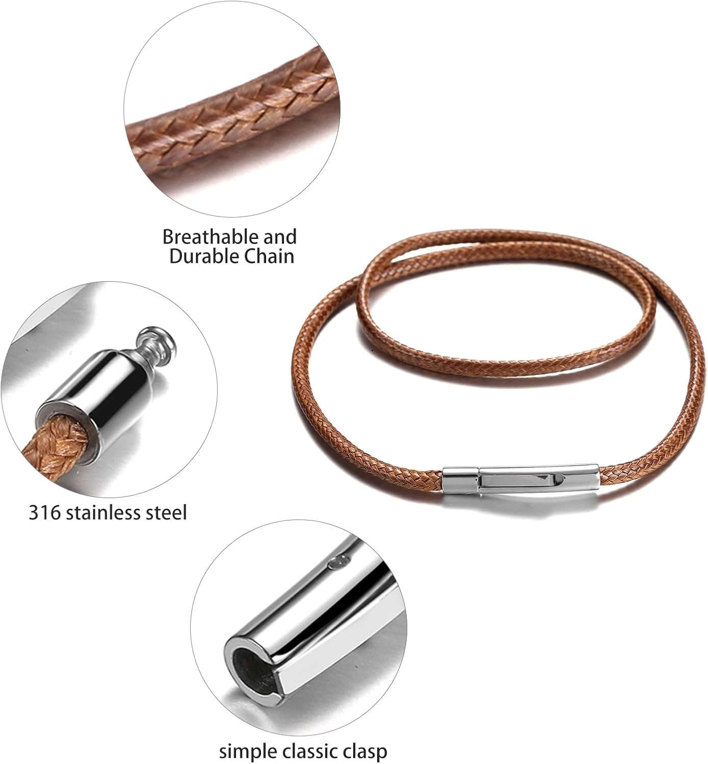 Detalle de RWQIAN Lederkette Herren 2/3 mm Leder Halskette mit Druckverschluss – Schwarz/Braun, 46–76 cm