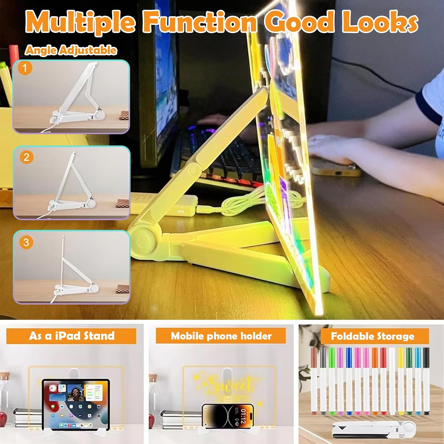 Detalle 1 de LED Drawing Board 30x20 cm with 14-Colour Pen