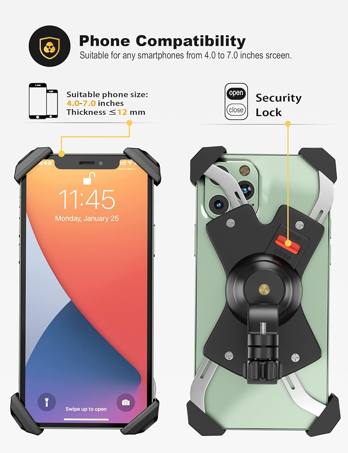 Thumbnail 2 de Grefay Fahrrad Handyhalterung aus Edelstahl mit 360°-Drehung für Smartphones 4,5–6,8 Zoll