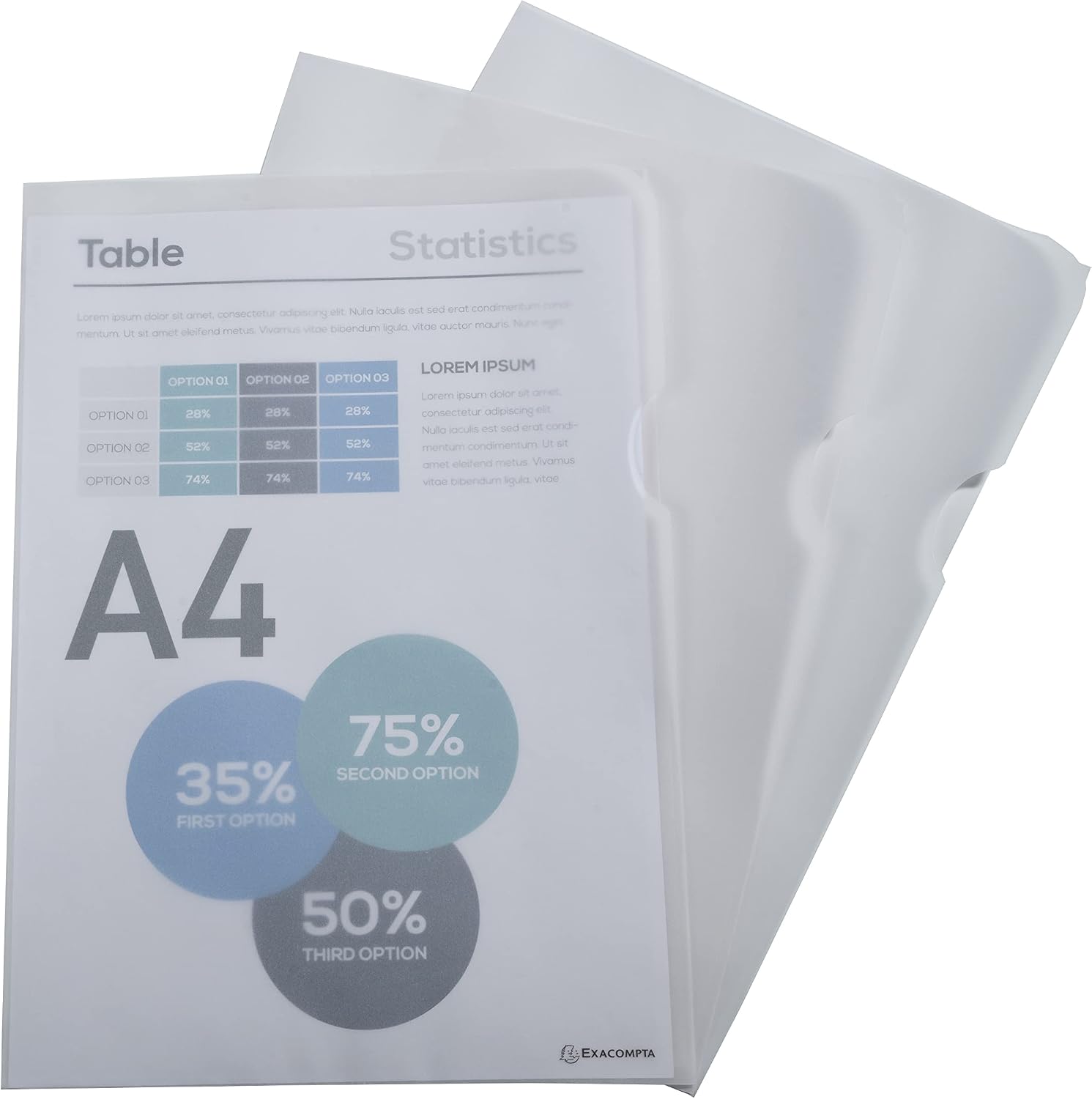 Detalle 2 de Exacompta 50850E – Sachet de 50 pochettes coin en papier calque transparent 110 g/m², ouverture en L (haut et côté droit), format A4