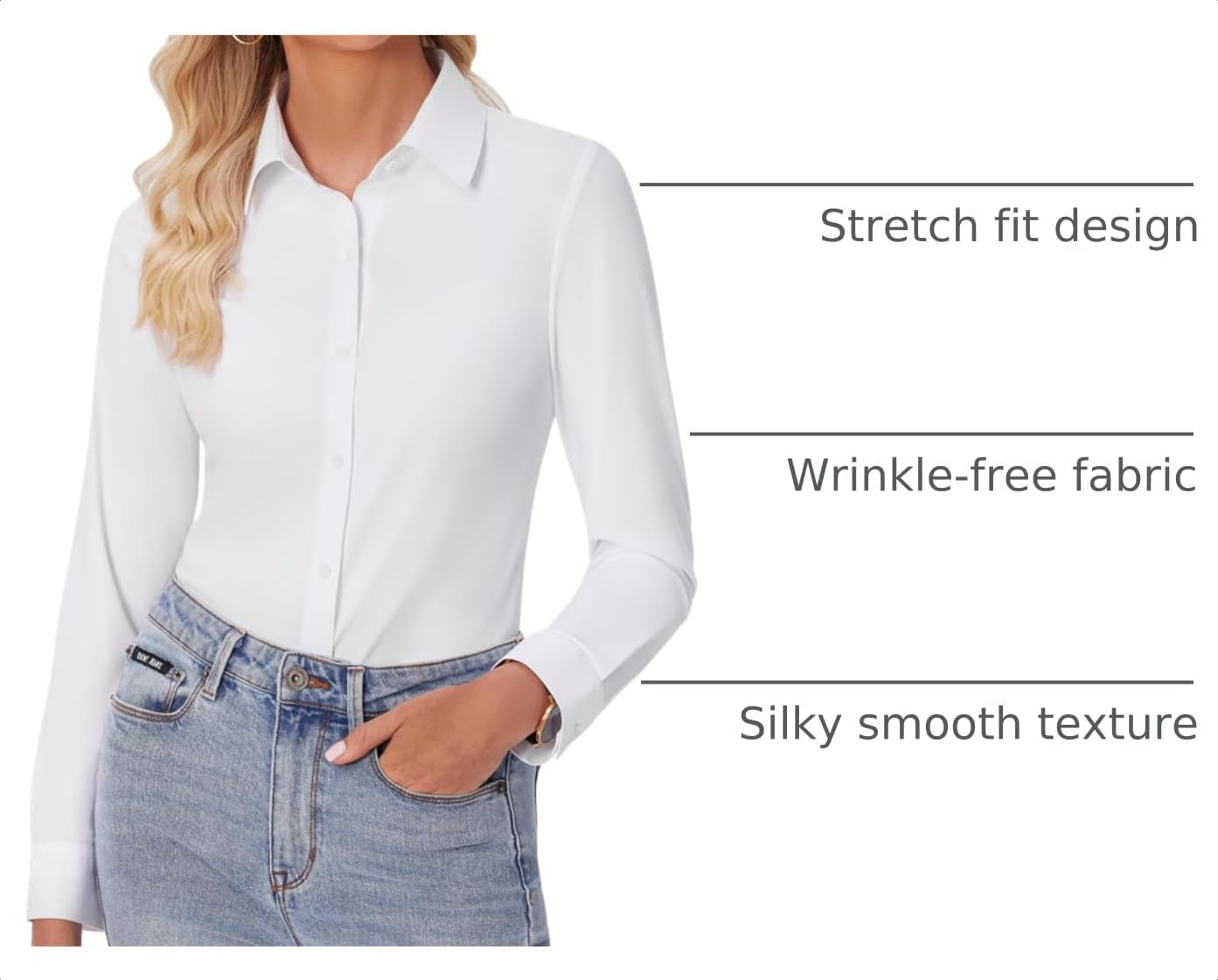 Detalle 2 de siliteelon Button Down Shirt slim fit long sleeve blouse