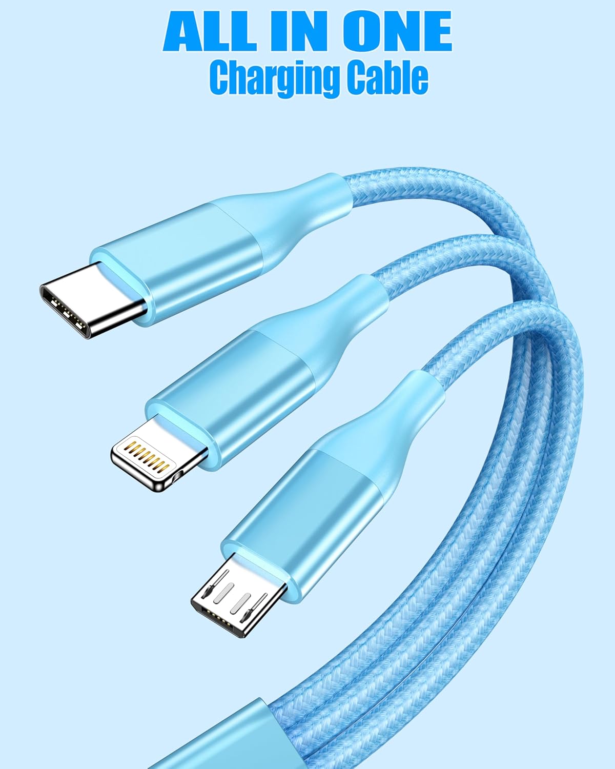 Thumbnail 3 de ShSiXin 3 in 1 Multi Charging Cable (2-Pack, 4ft, Blue) for USB-C, Micro, and Lightning