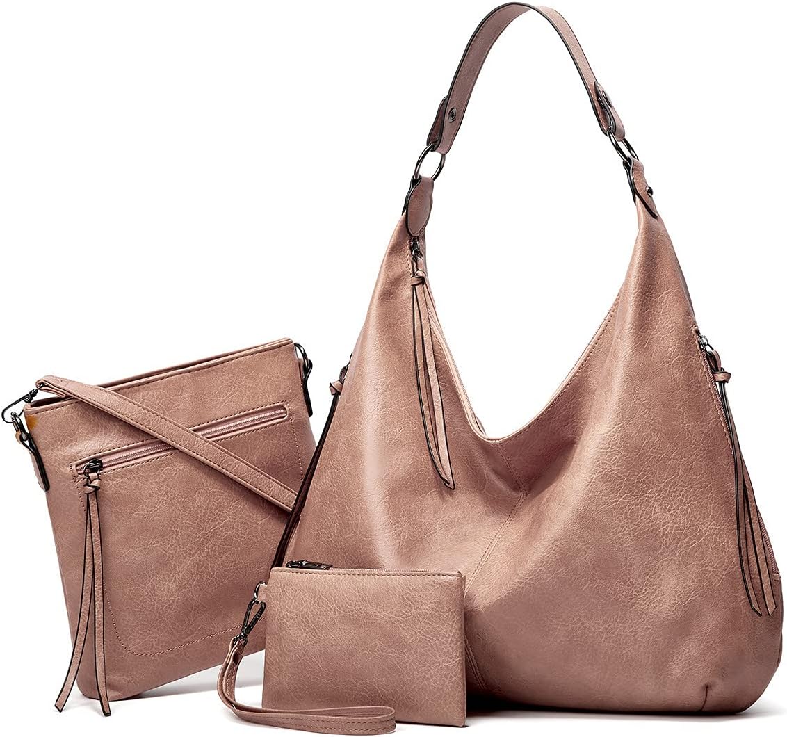 Detalle de Pahajim hobo bags for women PU soft leather handbag, shoulder bag & wallet set (Brown)