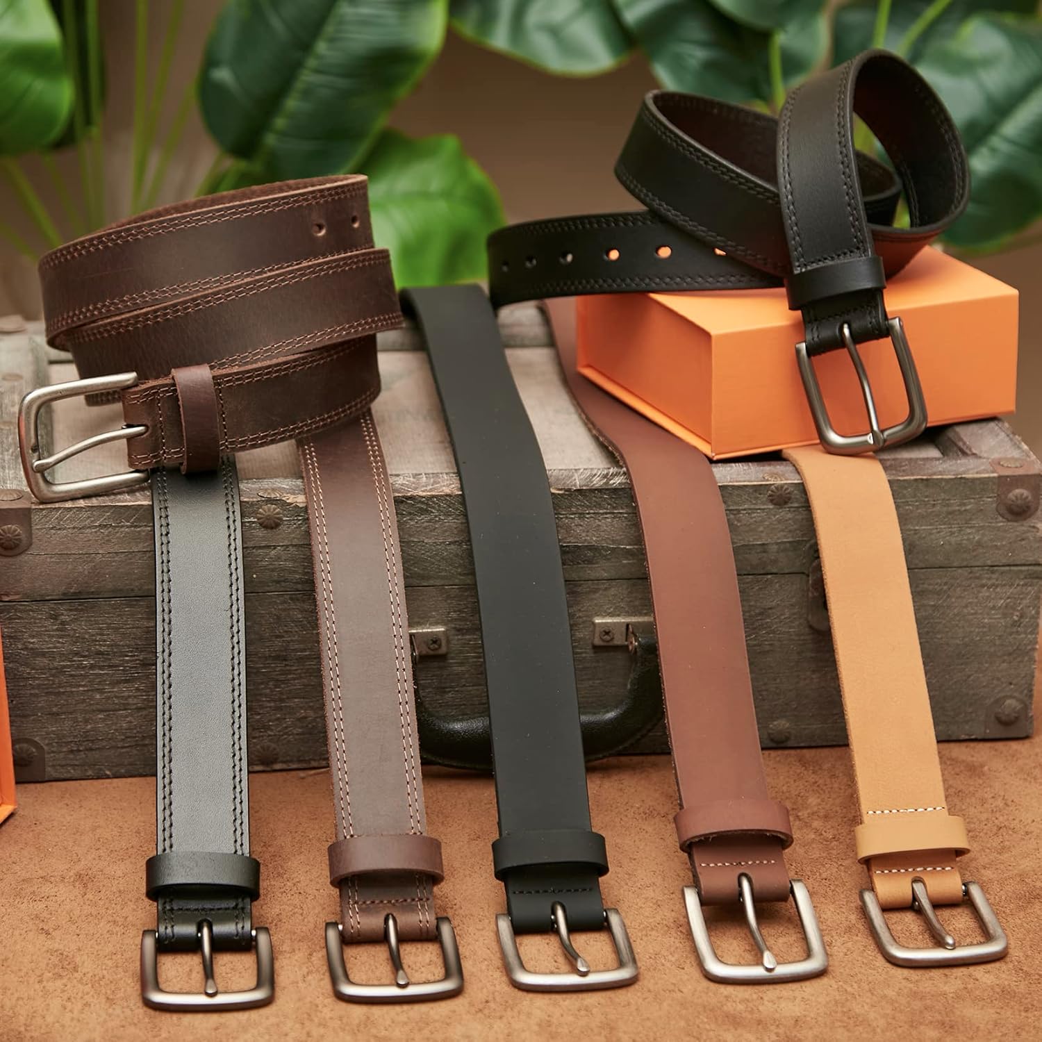 Thumbnail 6 de Mens genuine leather jeans belt 1.4 inch