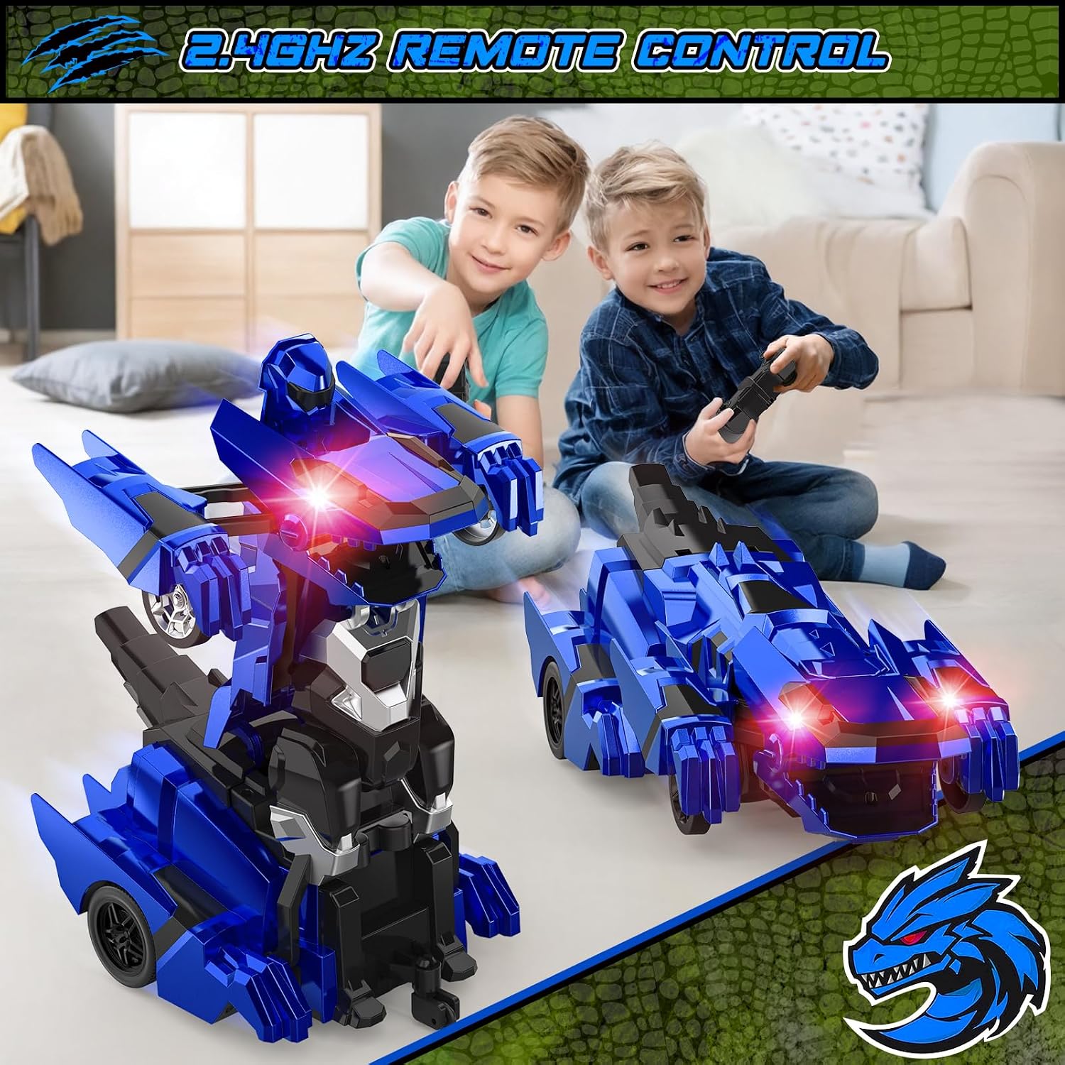 Detalle de Kroyedfuw NO.8889 Dinosaur Transform RC Car with One-Button Switch, 360° Spin