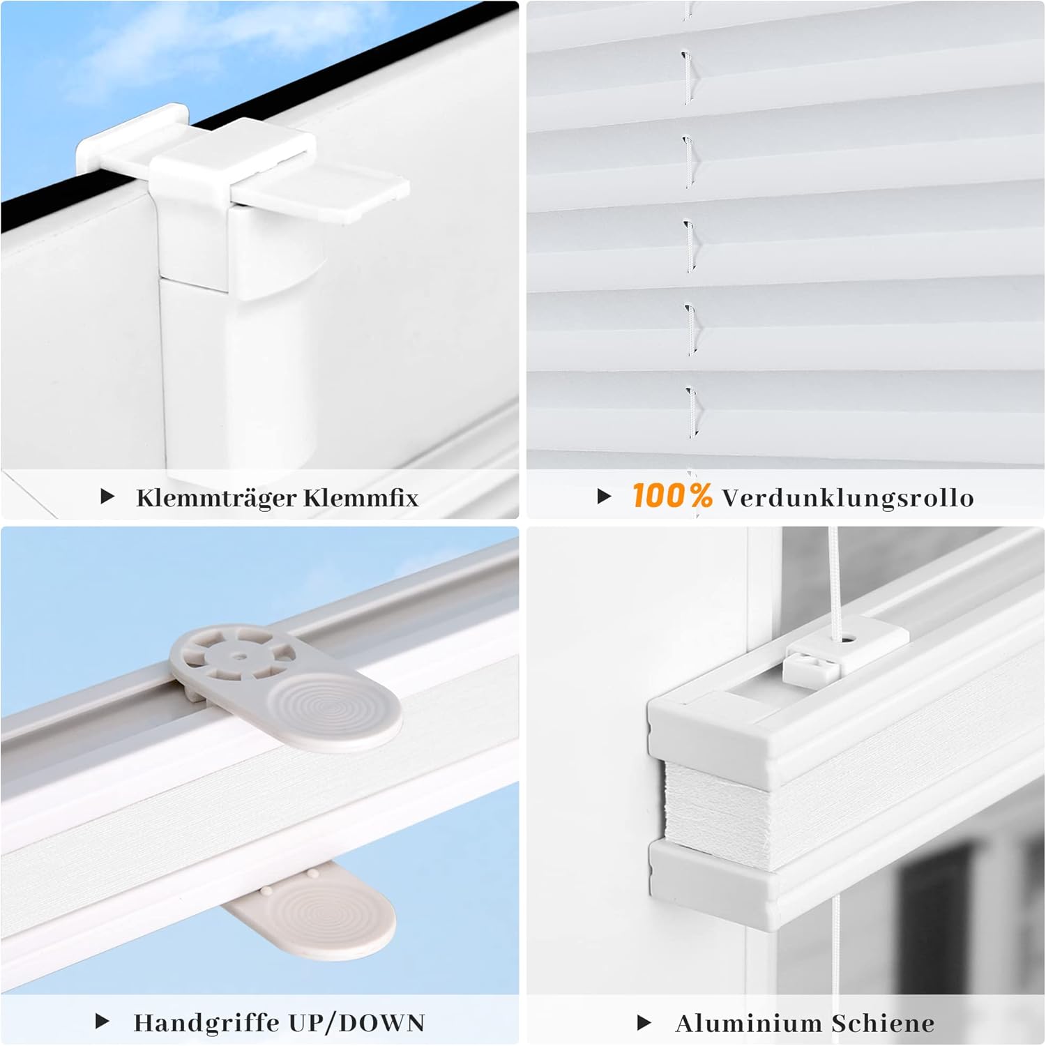 Thumbnail 3 de HOMEDEMO Thermo Plissee-Rollo Klemmfix ohne Bohren 75x130 cm, weiß – 100% lichtundurchlässig