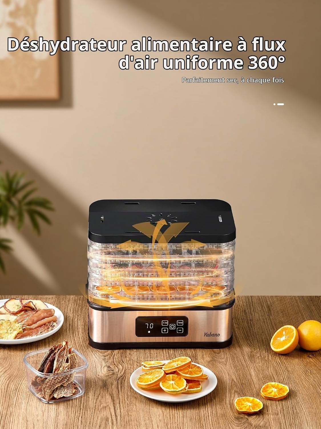 Detalle 2 de Yabano GGJ-300B voedseldroger met 5 BPA-vrije trays en digitale timer