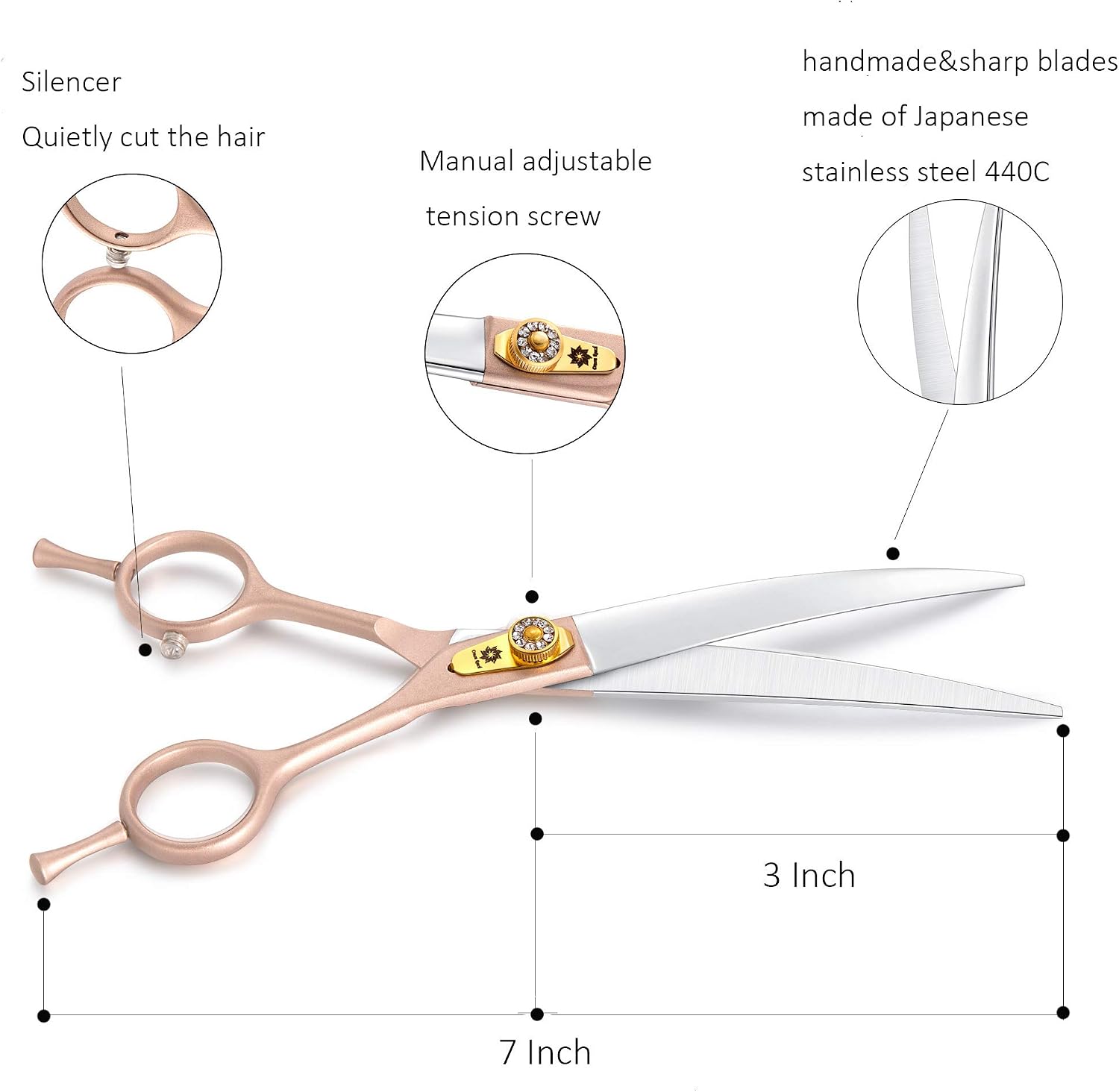 Detalle de Dream Reach 7-inch Professional Pet Grooming Scissors Kit (Straight, Curved, Thinning & Chunker)