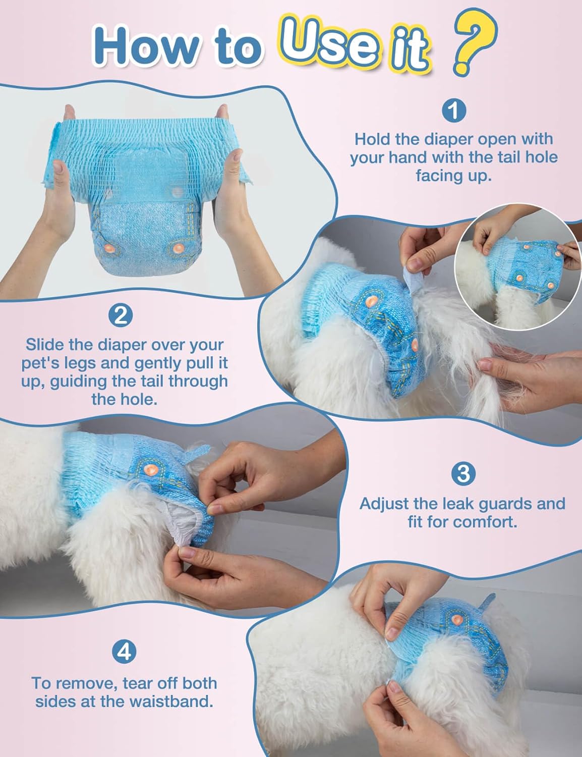 Thumbnail 5 de DONO Couches pour chienne femelle taille M (30 à 50 cm) – 40 unités, pull-up à élastique 360°