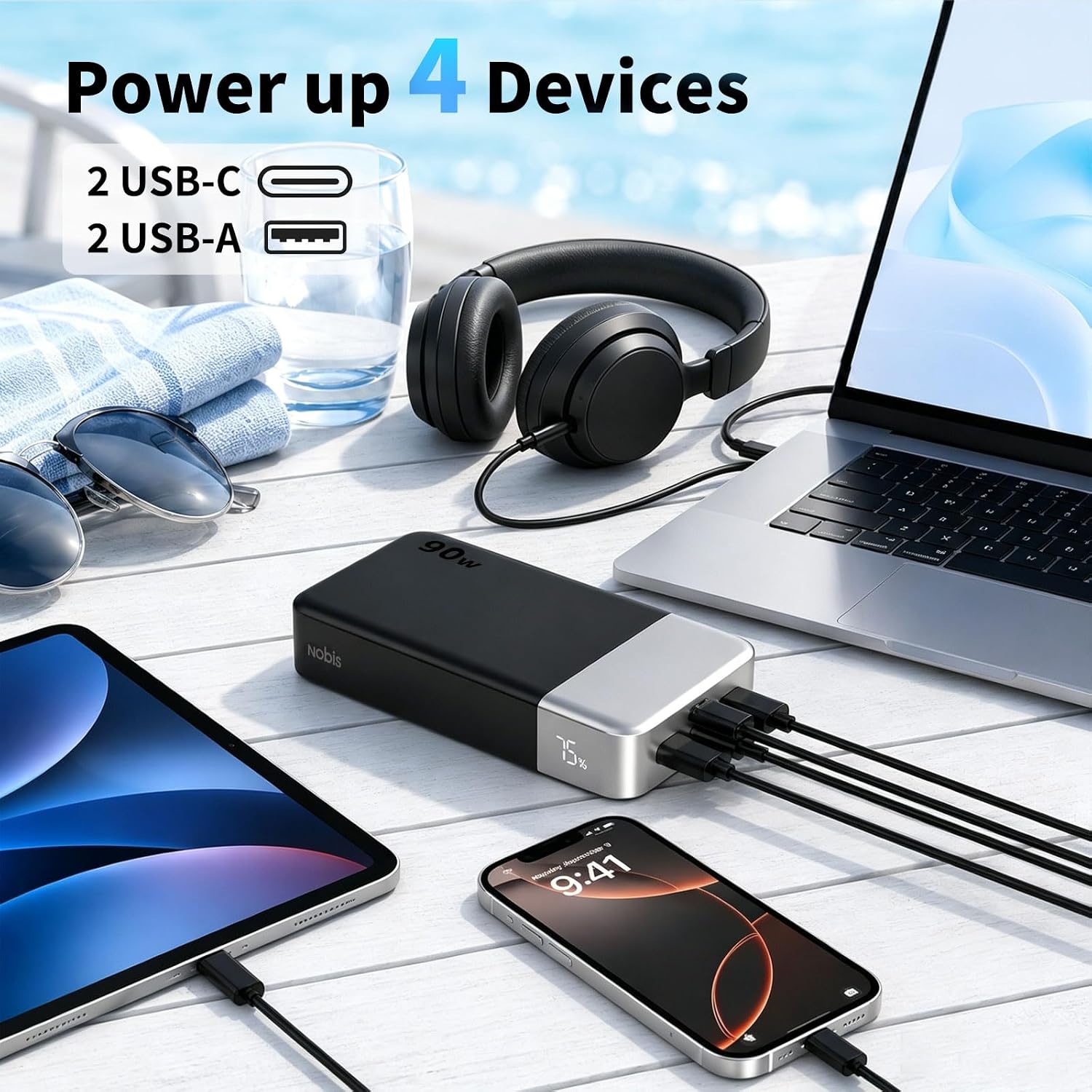 Detalle 1 de NOBIS N2901 90W 20,000mAh Power Bank with 4 Ports and Digital Display