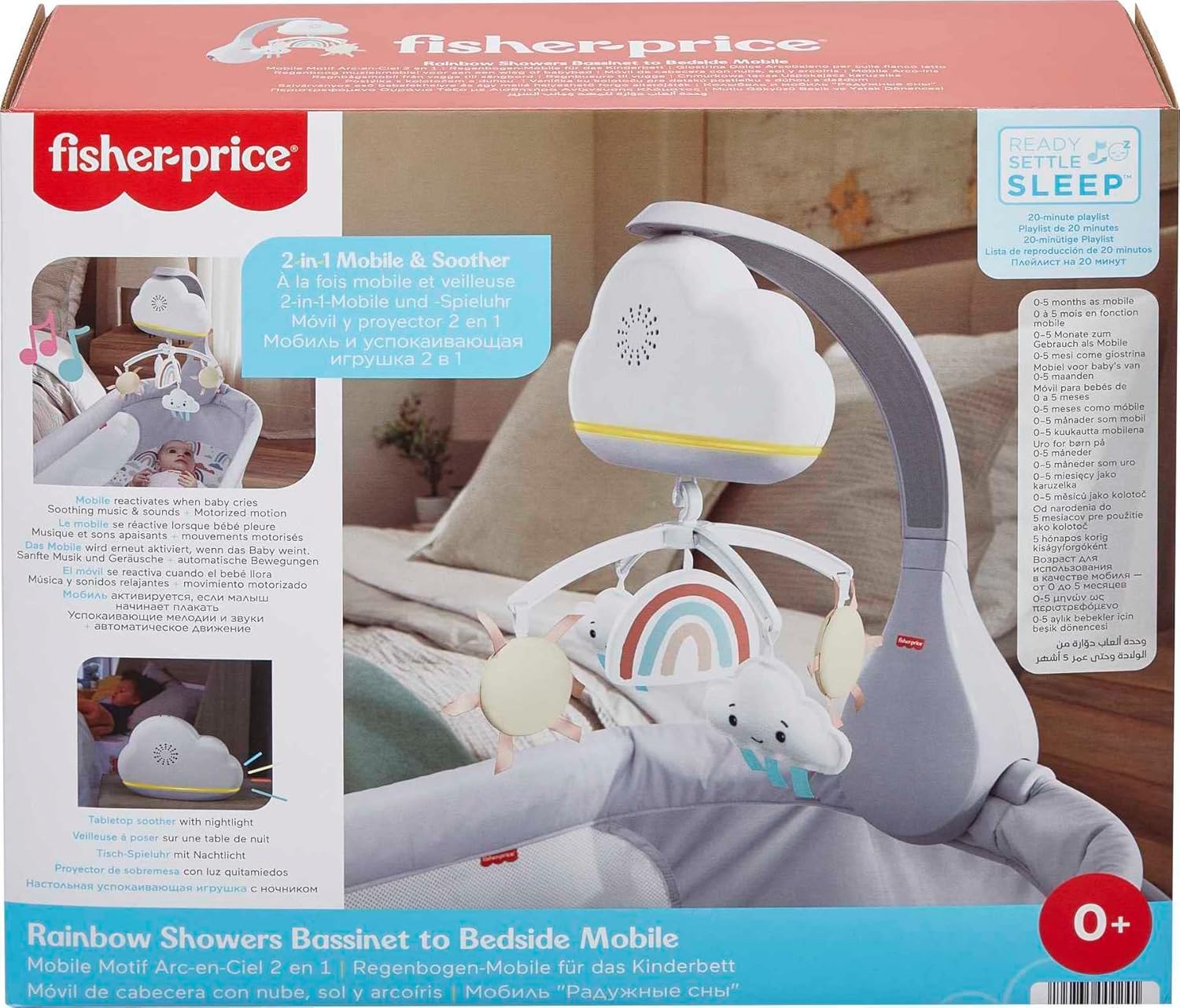 Detalle 2 de Fisher-Price Rainbow Showers mobile to bedside sound machine (HBP40) with music & night light