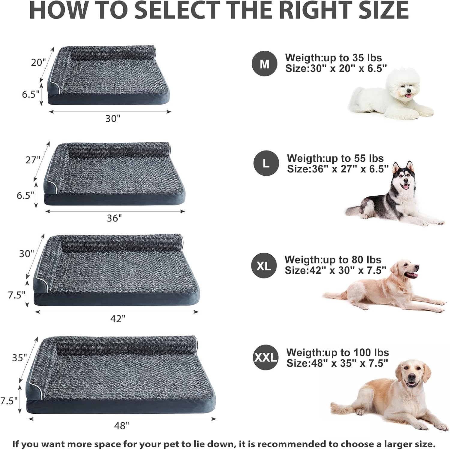 Detalle 1 de BFPETHOME Orthopedic Dog Bed, 42 x 30-Inch L-Shaped with Egg-Crate Foam