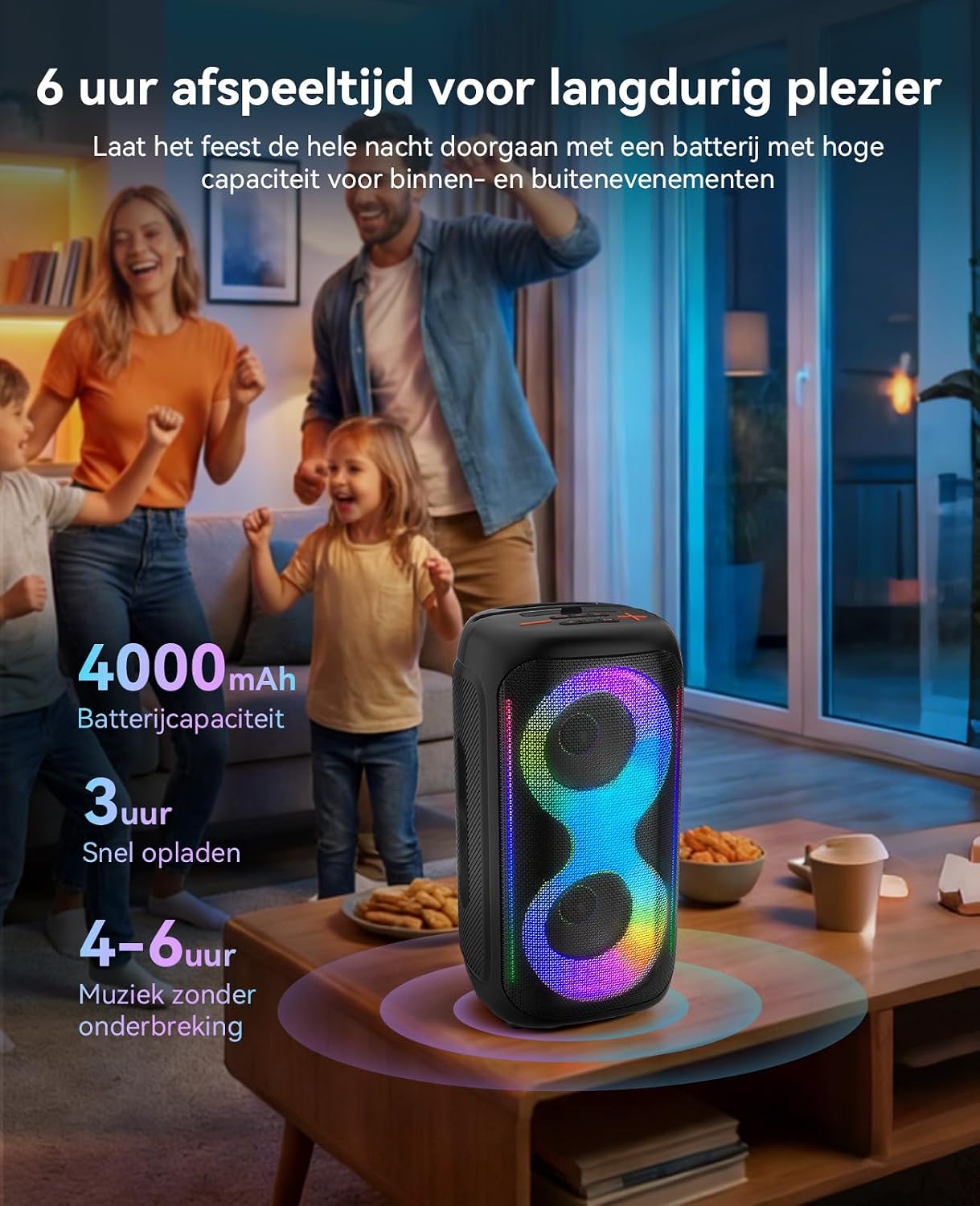 Detalle 2 de GREEN KEEPER GKD40 karaoke-speaker met 2 draadloze microfoons en ledlicht