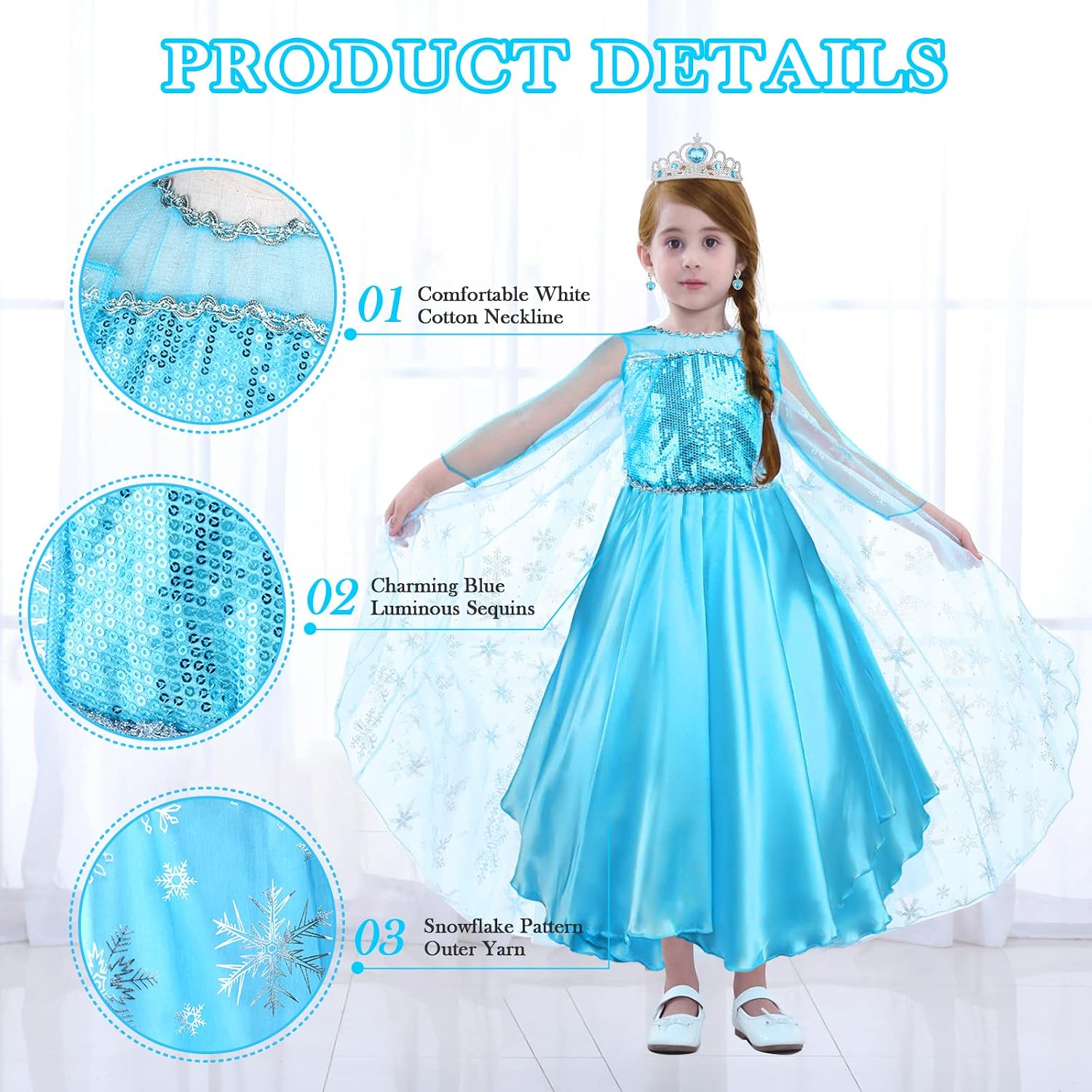 Detalle de URAQT Princess Costume Dress for Girls ðŸŽ