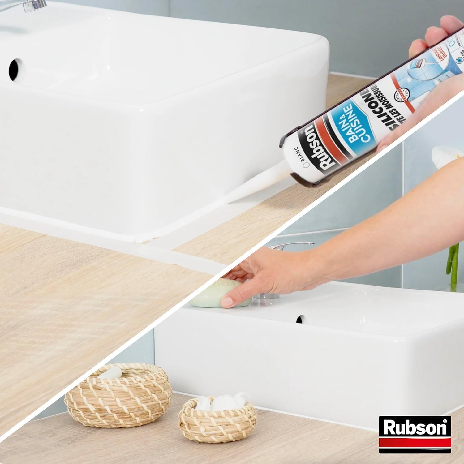 Thumbnail 4 de Rubson Mastic Bain & Cuisine Pure Silicone Anti-Moisissures Blanc – Lot de 2 cartouches 280 ml