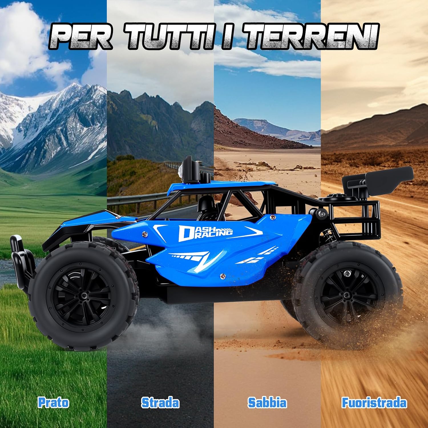 Detalle 1 de Joellfuner Monster Truck radiocomandato 2,4 GHz 1:16 con luci LED a quattro colori (blu)