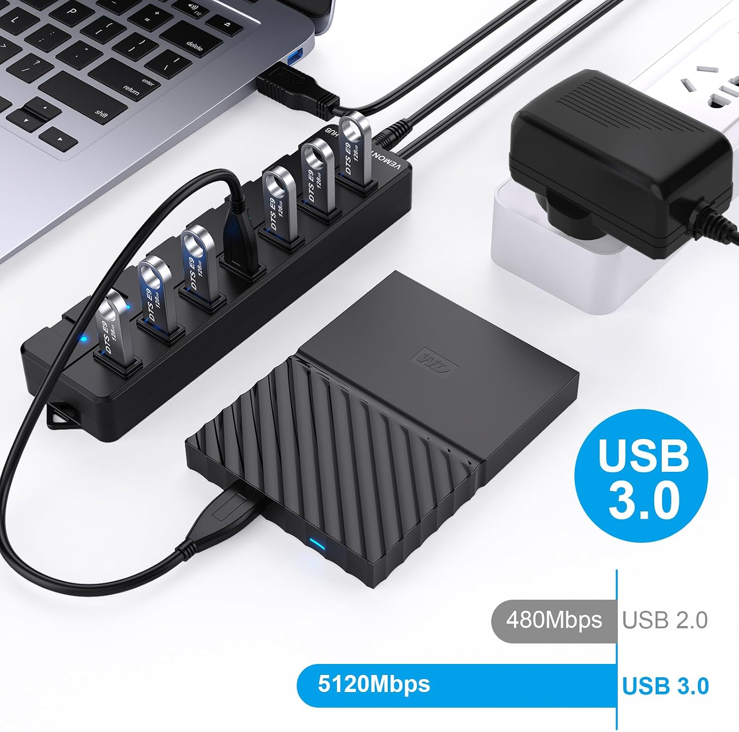 Thumbnail 1 de VEMONT 7-Port USB 3.0 Hub