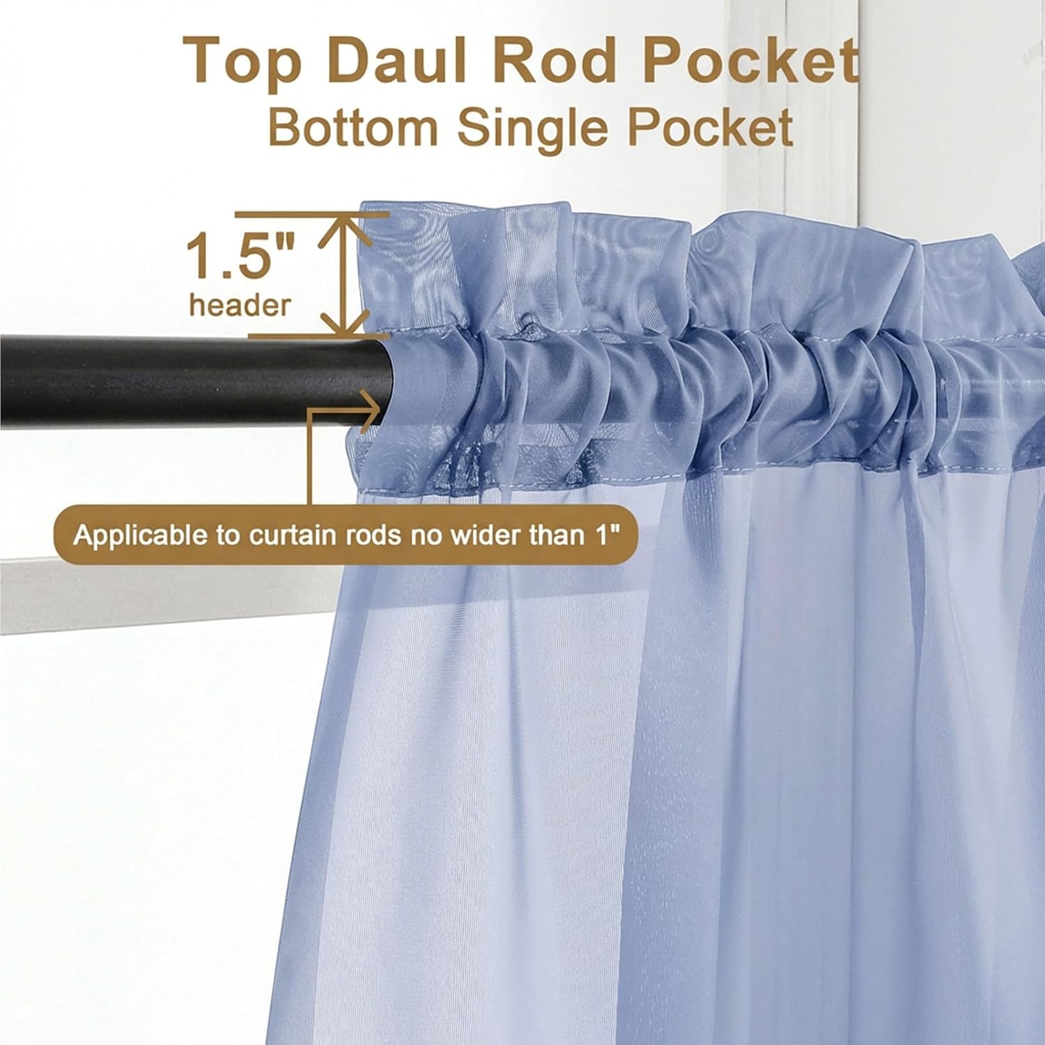 Detalle de Chyhomenyc Sheer Curtains 2-Panel Set (42W x 63L) Denim Blue, Rod Pocket Light Filtering Drapes