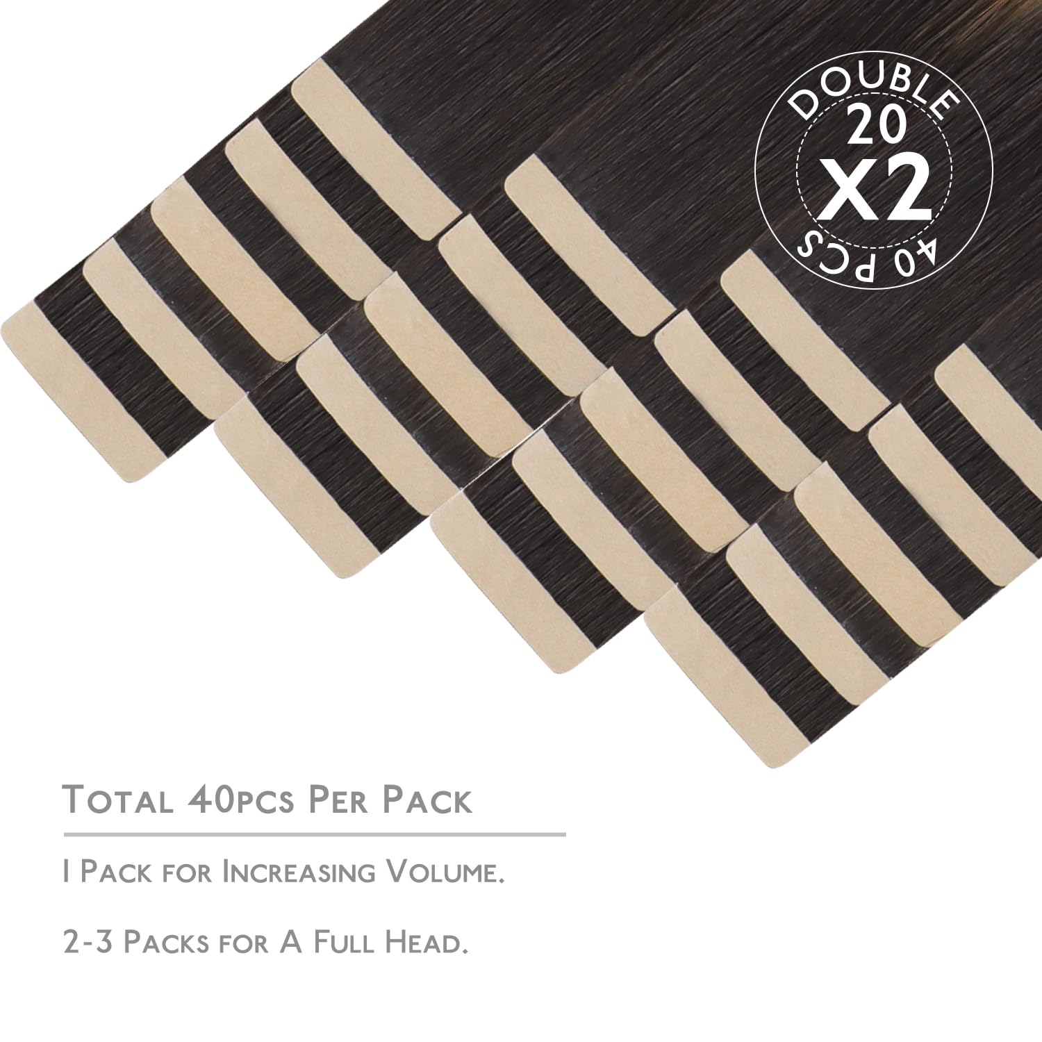 Detalle 2 de WENNALIFE Tape-In Hair Extensions Human Hair, 40 pcs, 100g, 20 inch Balayage Dark Brown Mixed Chestnut Brown