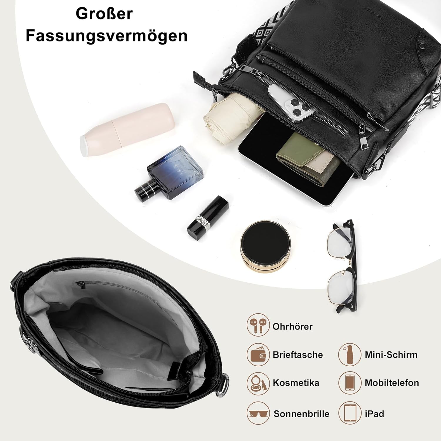 Thumbnail 4 de TANTOMI Umhängetasche für Damen – Handtasche aus PU-Leder mit mehreren Fächern und verstellbarem Schulterriemen