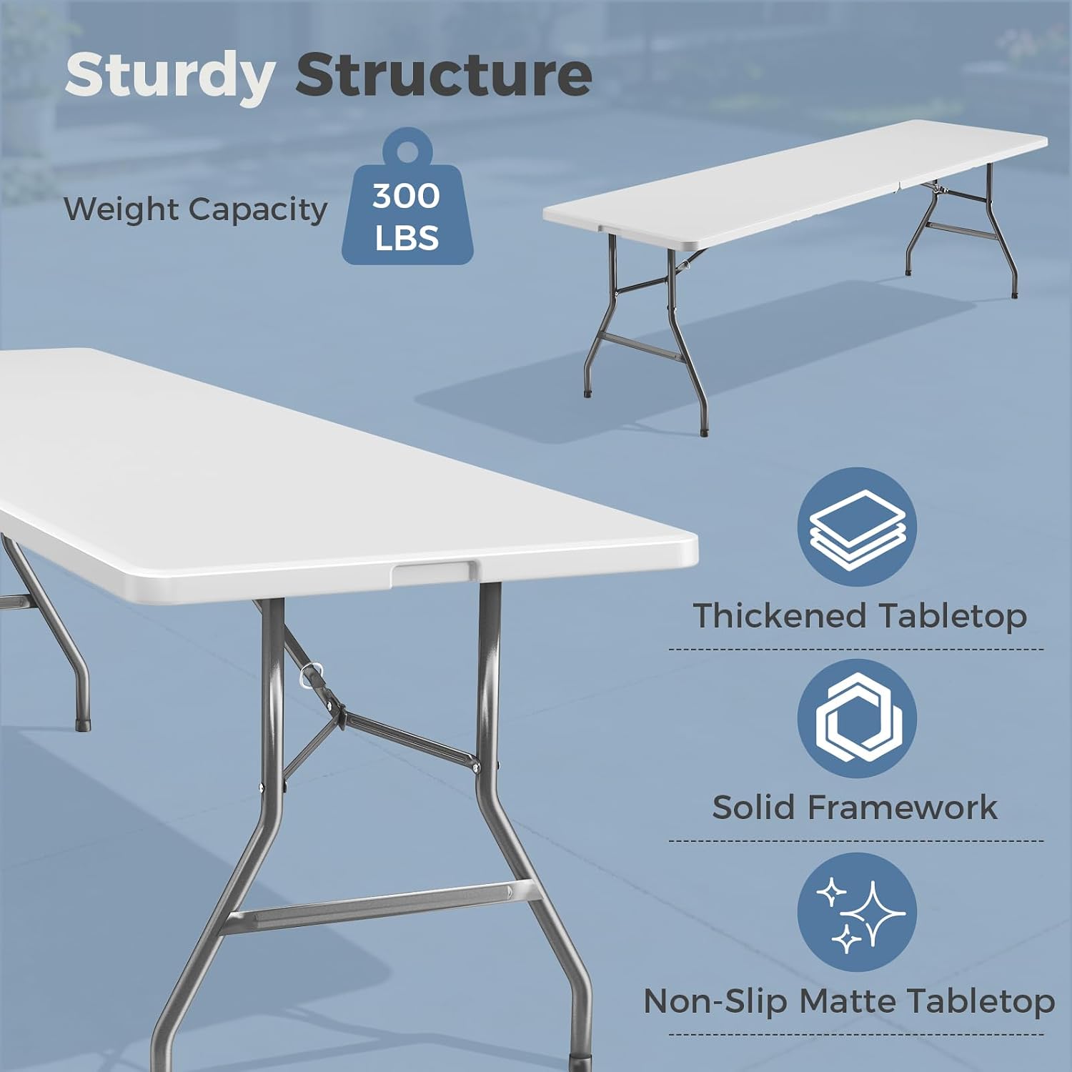 Detalle 2 de DUMOS DM-ZDZ-8FT-WT 8-Foot Folding Picnic Table, White HDPE Top