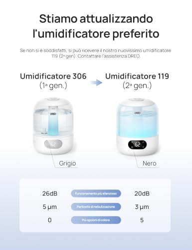 Thumbnail 7 de DREO Umidificatore 3 L a ultrasuoni, 26 dB, ugello 360° e autonomia fino a 30 ore