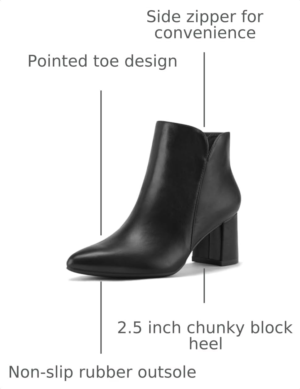 Detalle de mysoft Women's Ankle Boots with 2.5-Inch Block Heel and Side Zipper