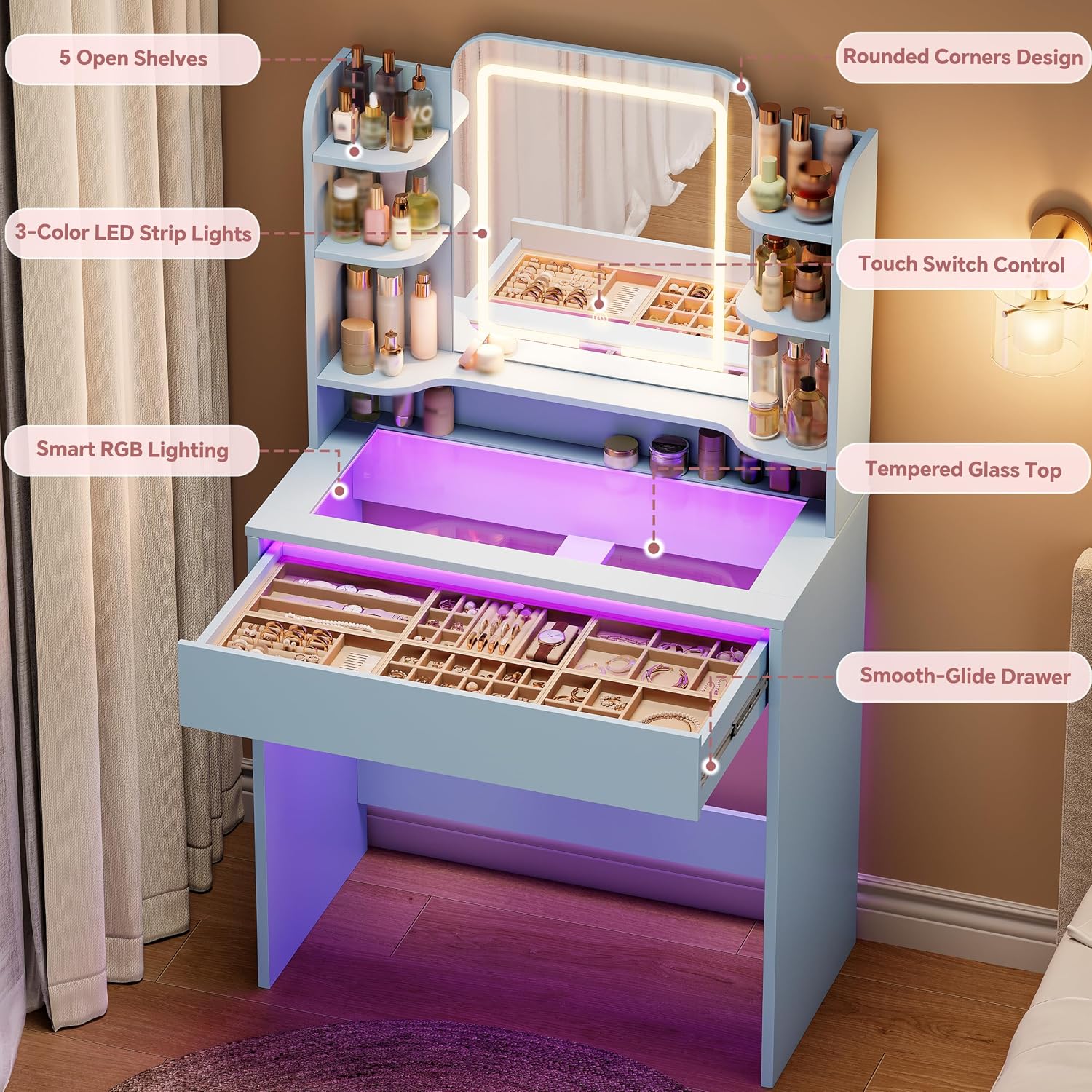 Detalle 2 de Tourpear Vanity with Tempered Glass Top