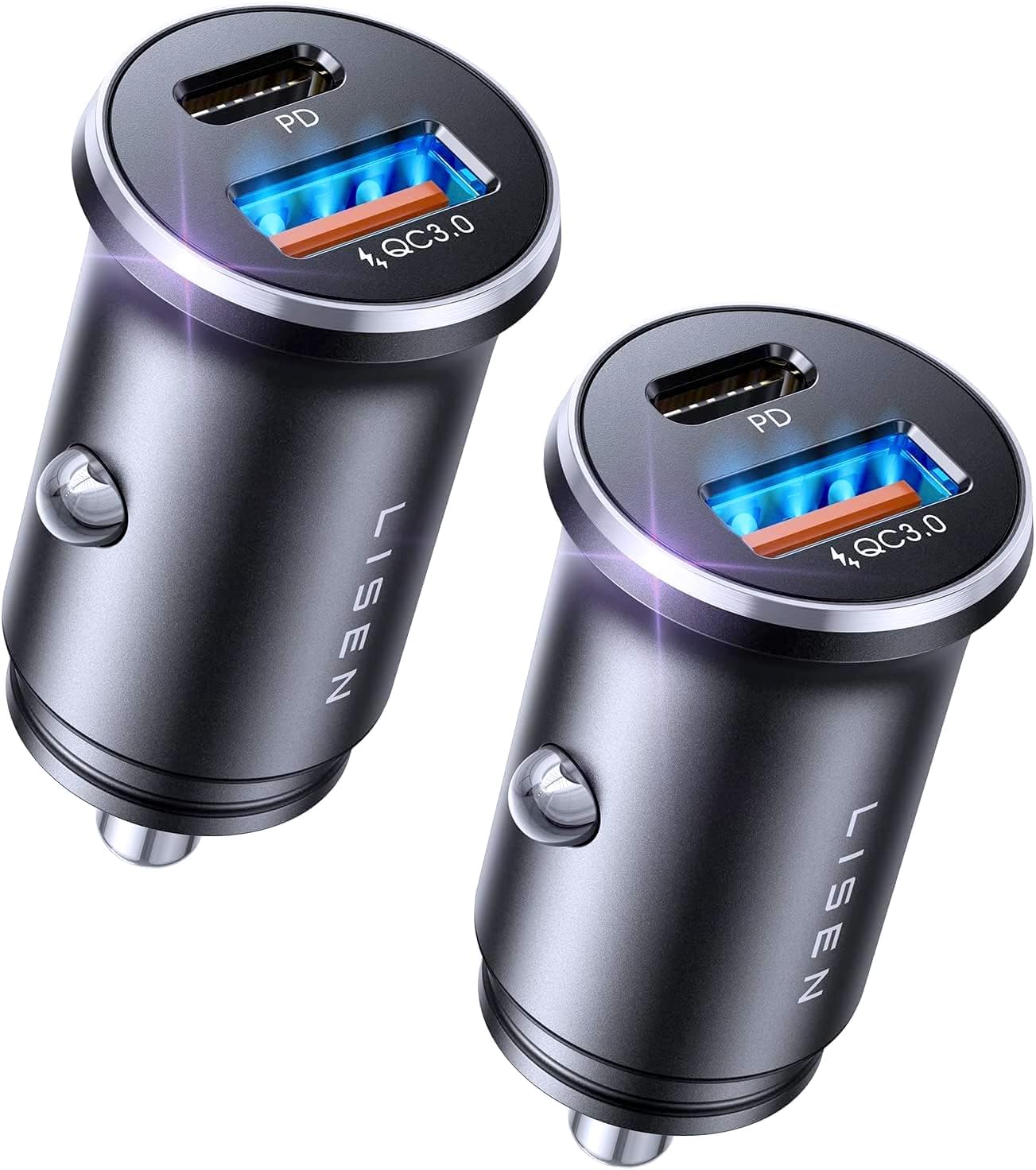 Detalle de LISEN 2‑pack car charger 54W USB‑C