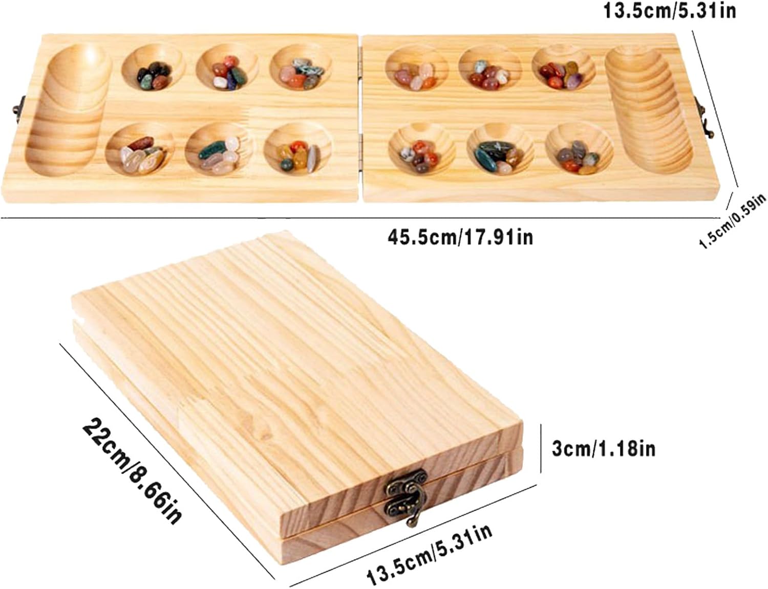 Detalle de Kalaha in Legno di ZUNIPLEX con Pietre: Gioco di Mancala Pieghevole per Famiglie