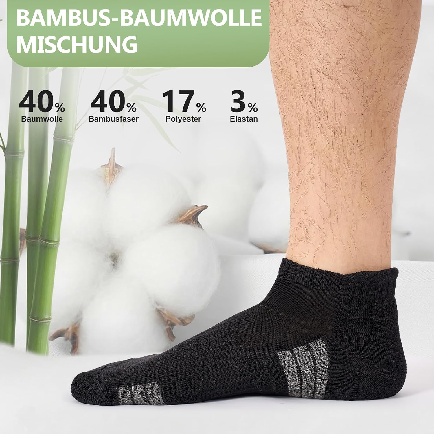 Detalle de SockWaddles Sneaker Socken aus Bambus-Baumwolle – 6 Paar, Kurz gepolstert, atmungsaktiv für Running und Alltag