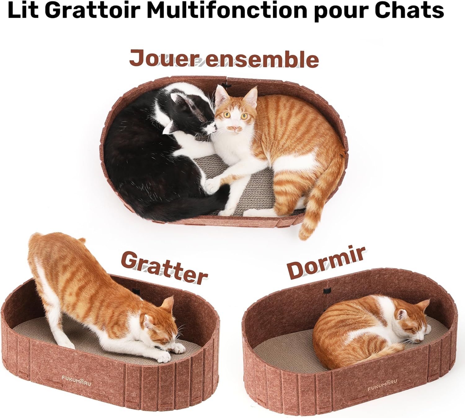Thumbnail 2 de FUKUMARU Griffoir pour Chat semi-ouvert en forme de canapé 61 cm, caramel